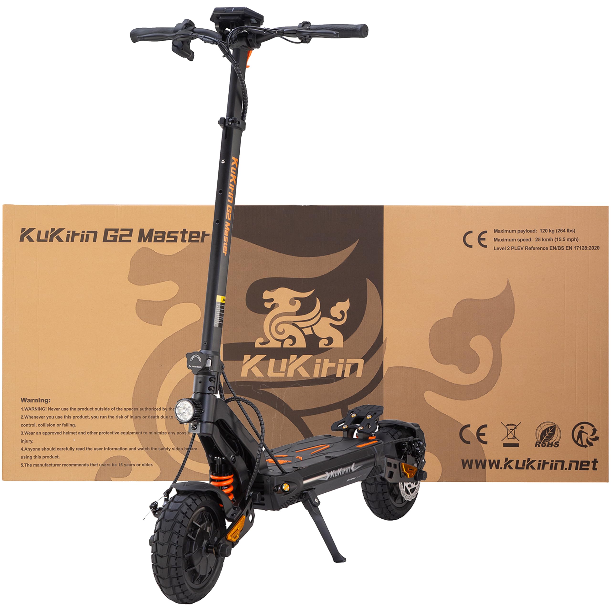 KuKirin G2 Master Monopattino Elettrico Pieghevole per Adulti, Velocità massima 25 km/h, Gomme tubeless 10 pollici, Doppia sospensione, Freni a disco, Monopattino cittadino