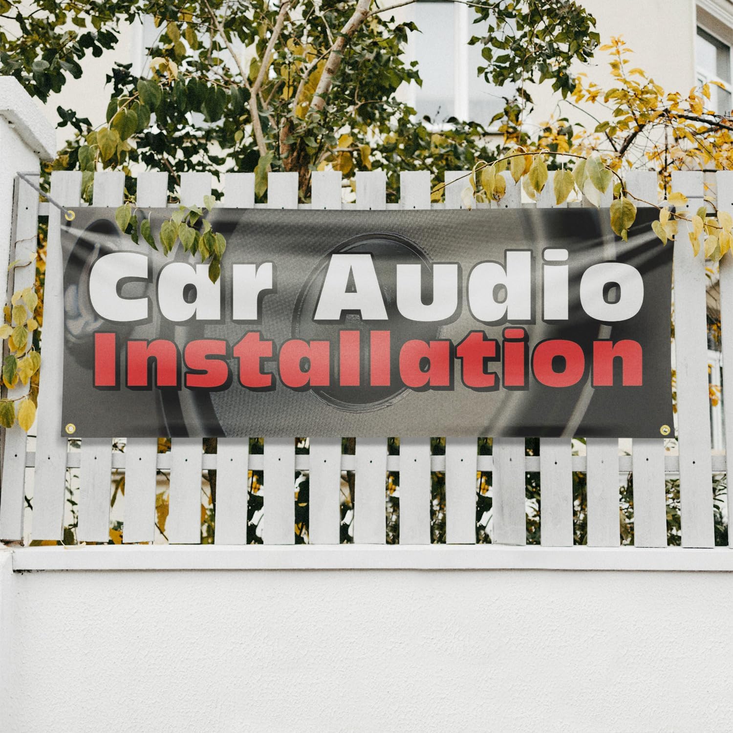 Car Audio Installation Banner Sign 18 Inch x 48 Inch | 13 oz Vinyl with Metal Grommets | Heavy-Duty Single-Sided Outdoor Durable Printed High-Quality Weatherproof | Made in the USA