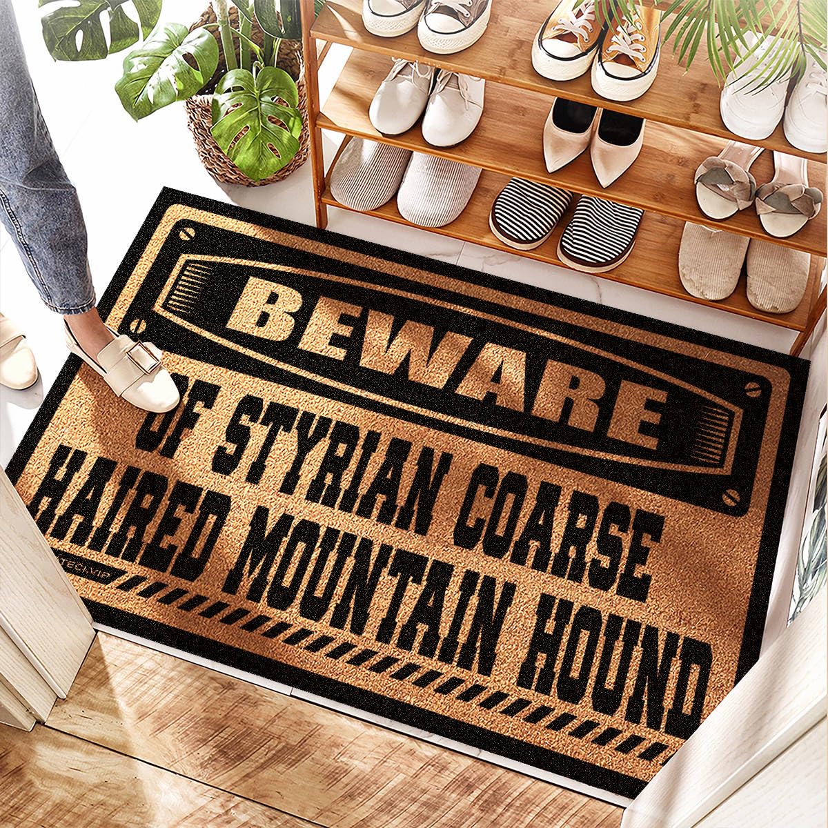 Tapis de bienvenue extérieur et salon pour une entrée chaleureuse style maison de campagne