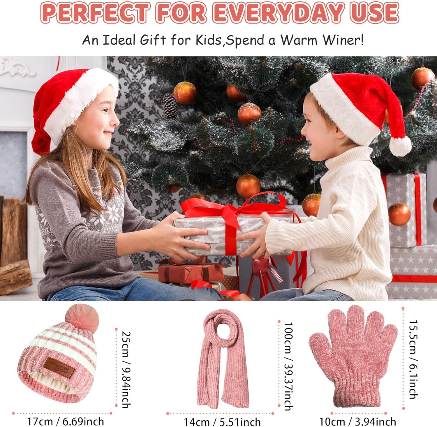 Kids Toddlers Winter Hats Stripes Beanie Gloves Neck Warmer Scarf Set Gifts for 1 3 4-6 Years Old Baby Girls Boys - Image 5