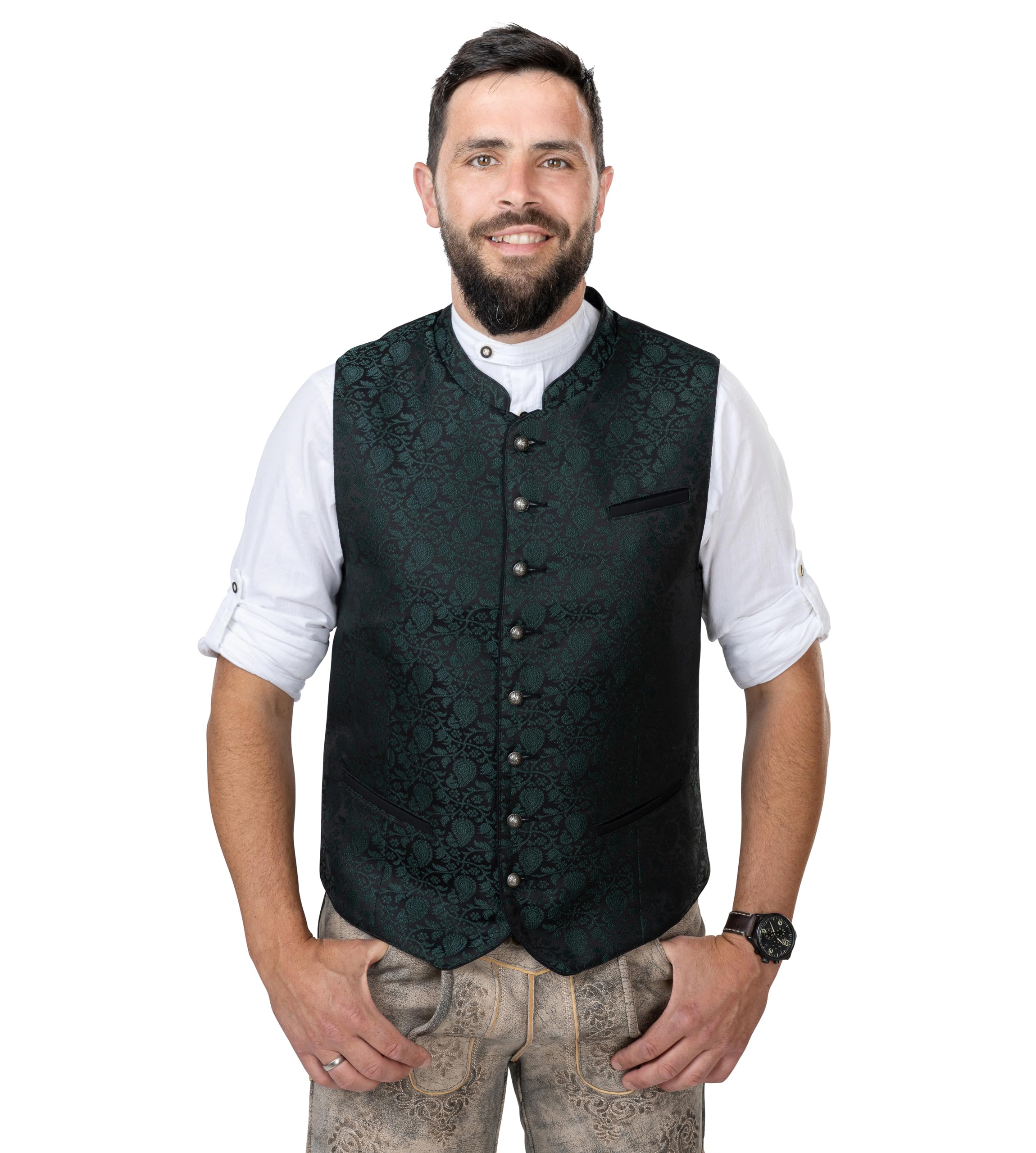 Schöneberger Trachten Couture Men's Dark Green Bastian Traditional Waistcoat, Lederhosen Traditional Jacket, Loden Vest For Oktoberfest, Jacquard Vest, 40