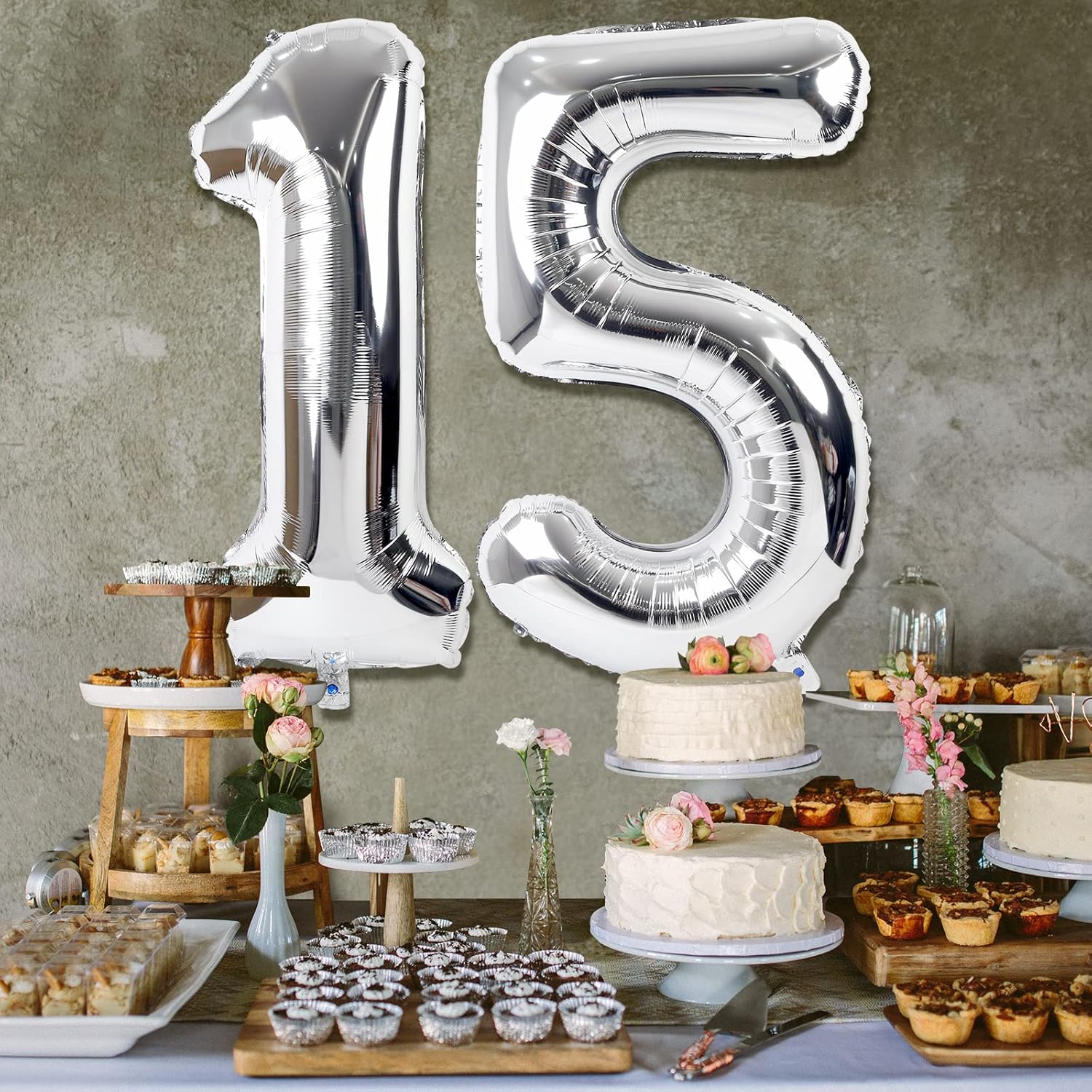 Large Silver Balloon Number 15,40 Inch Silver 15th Mylar Foil Helium Birthday Decoration Balloons，Silver 15 Balloons For Wedding Anniversary Birthday Party Decors,15Year Old Boy Girl Birthday Balloons - Image 5