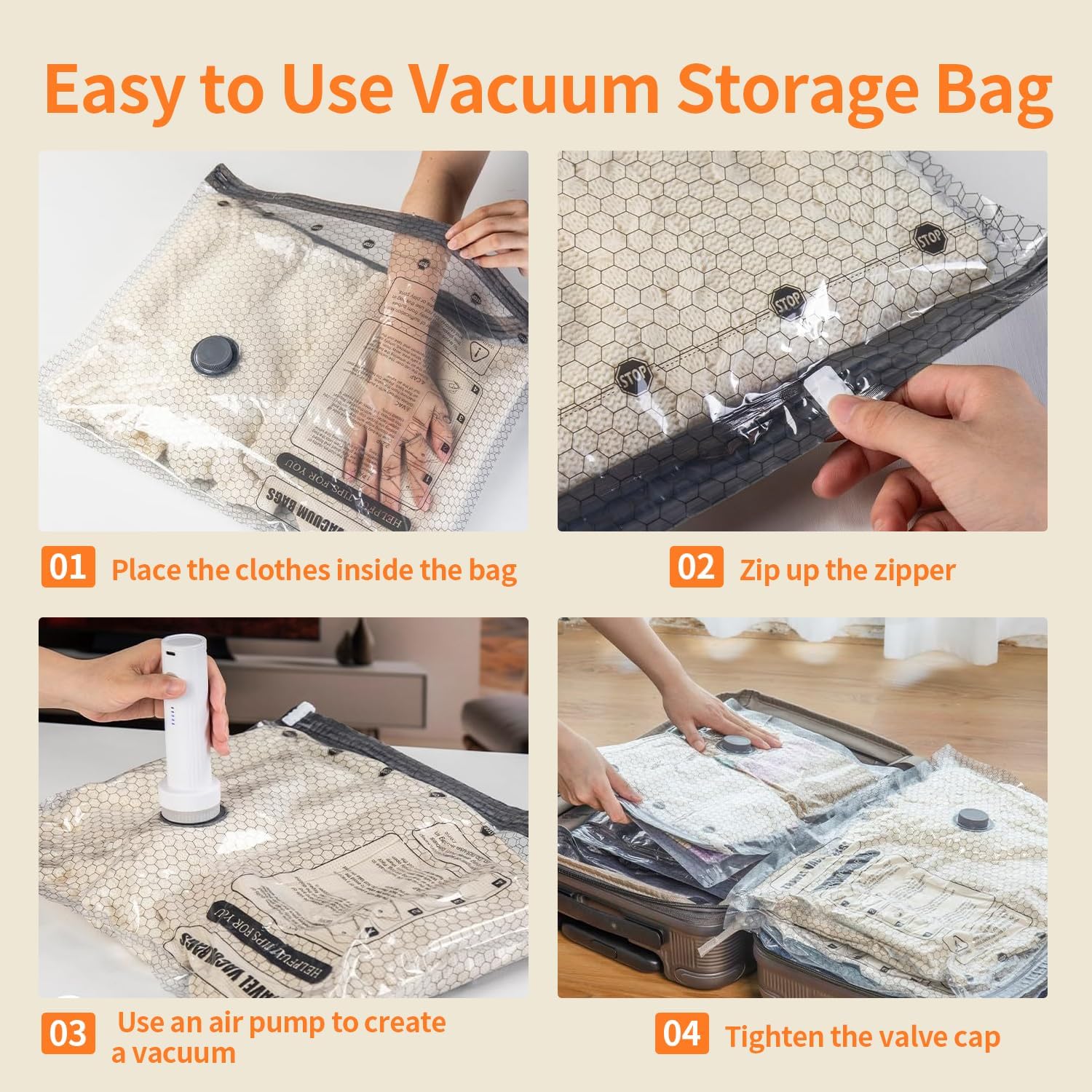 JFX Rechargeable Wireless Pump Travel Storage Bags Set - 15 Pack Portable Space Saver Bags for Travel & Home, Vacuum Seal Bags for Clothing, Bedding & Seasonal Storage, Space Saver for Luggage image 5