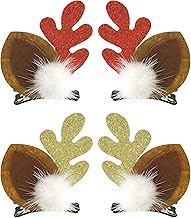 2 Pairs Christmas Hair Clips, Reindeer Antlers Ears Hairpins with Plush Balls, Cute Christmas Hair Accessories for Girls Women (Red and Gold)