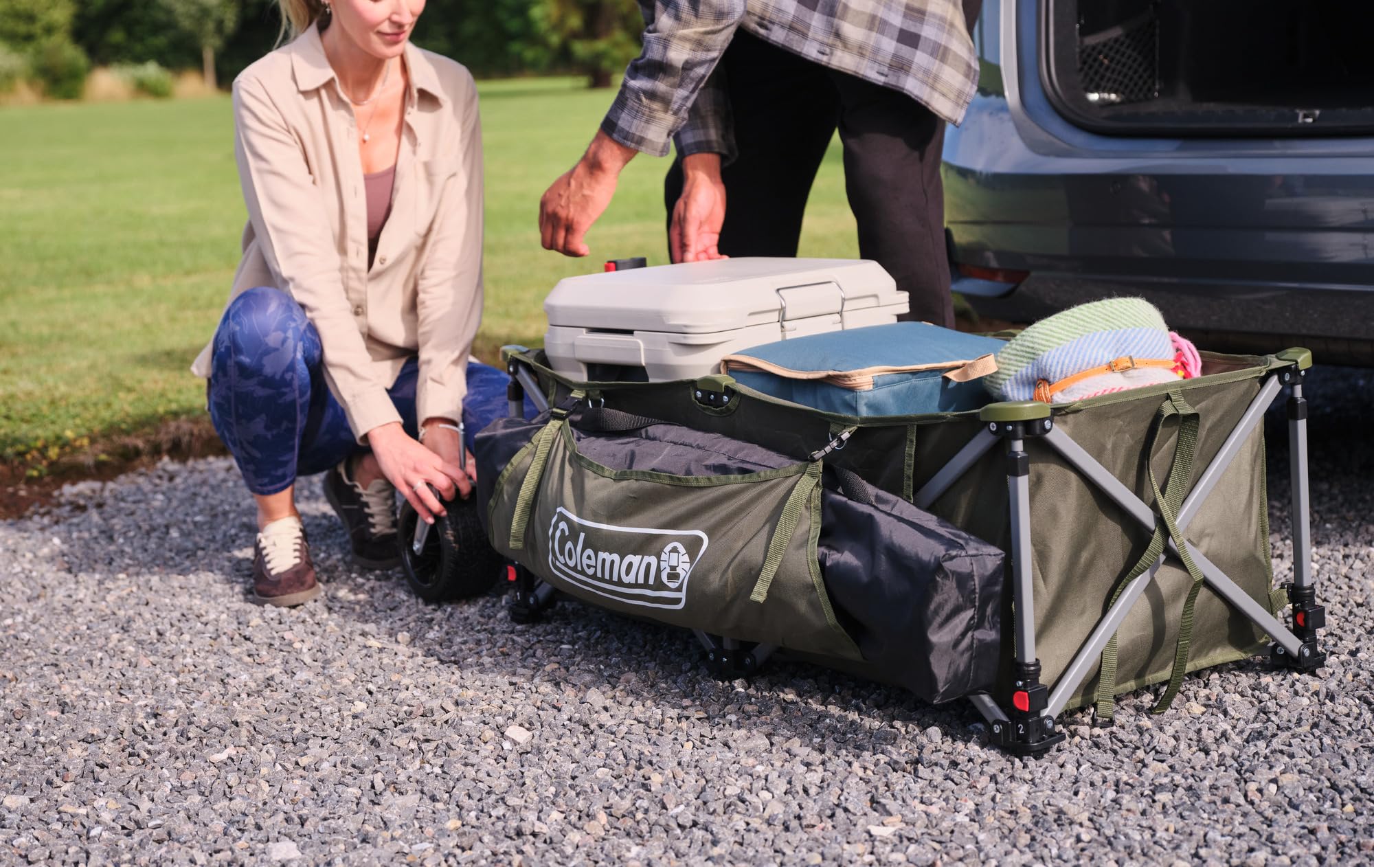 Coleman Carro de Camping Plegable | Carro Plegable de Arrastre |Carrito de Festivales de 4 Ruedas | Carro de Mano portátil |Ruedas Desmontables |Capacidad de Carga de hasta 180 kg | 116 x 60 x 58 cm