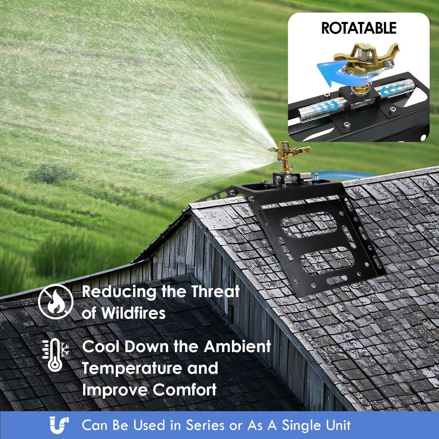 Roof Sprinklers for Fire, Rooftop Fire Sprinklers, Wildfire Roof Sprinklers, Adjustable Angle, Fit for Prevent Wildfire Embers from Falling onto the Roof