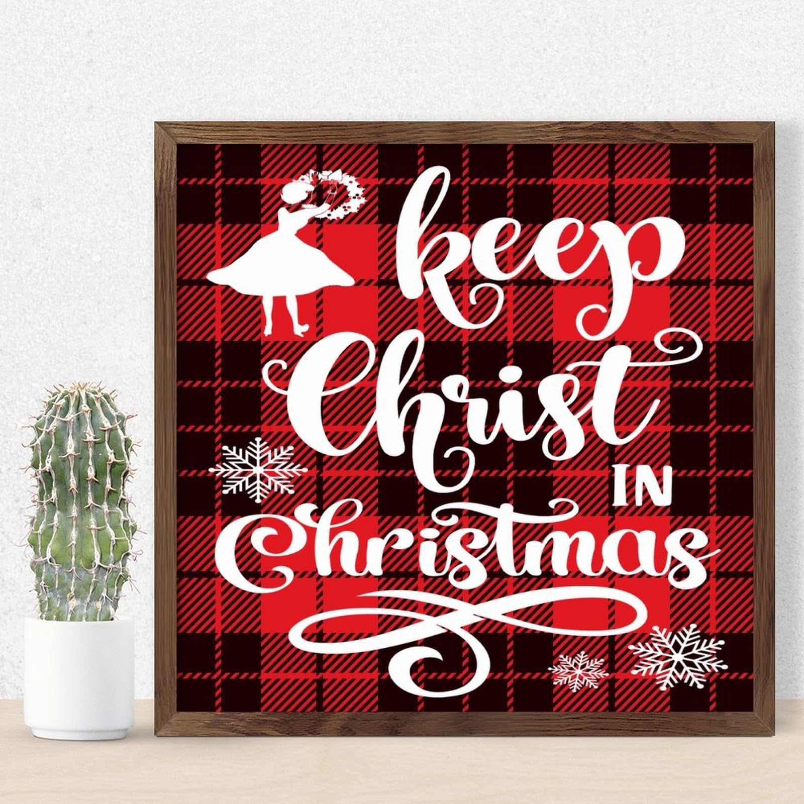 Plaque Keep Christ in Christmas panneau bois vintage deco murale chambre 30cm