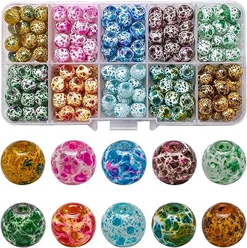 8mm 200pcs Ice Flower Glass Beads for Jewelry Making Crafts