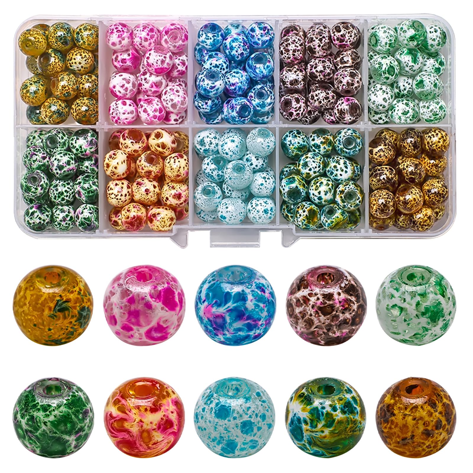 Perles en verre pour bracelets de Noël : 200 pièces cristal 8mm