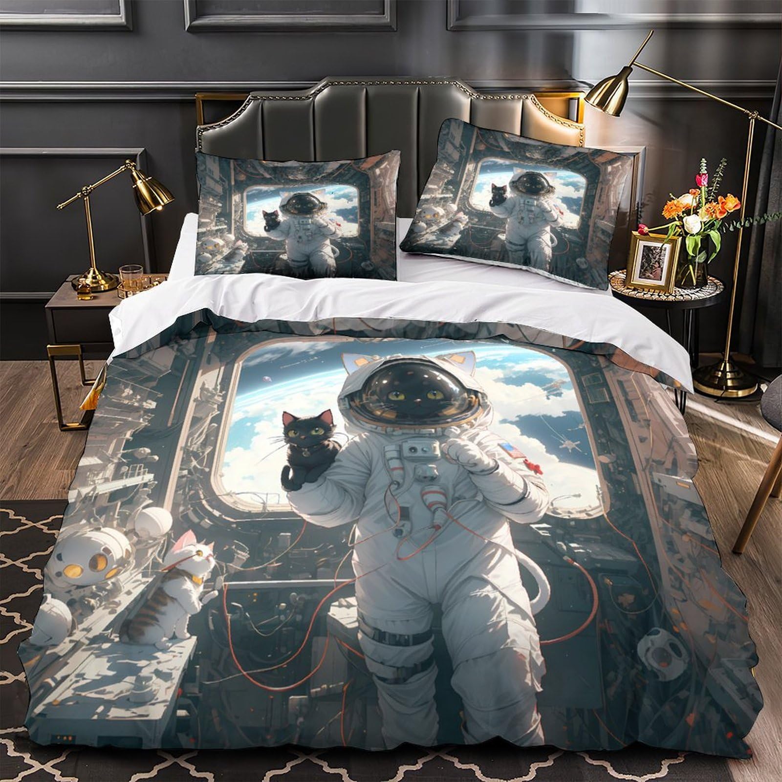 Parure de lit astronaute 135x200cm anti-acarien pour lit simple