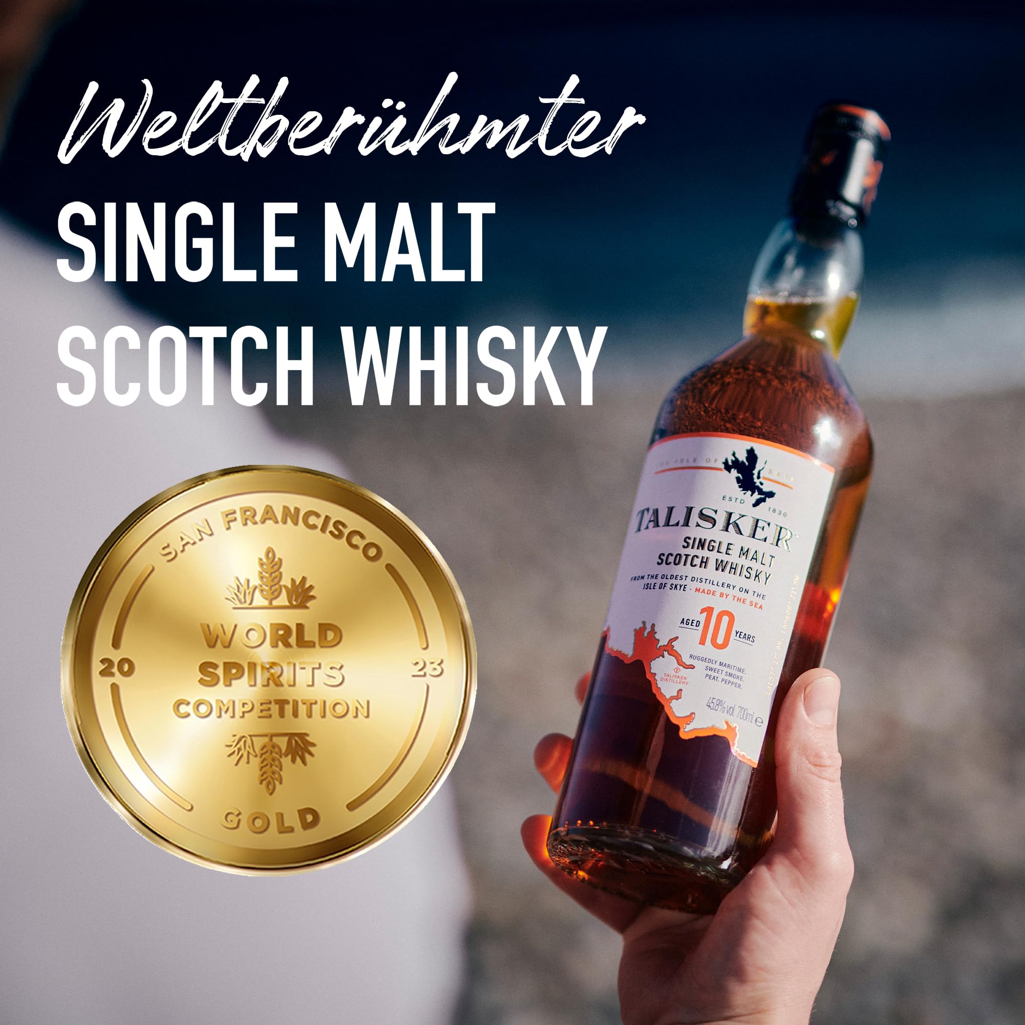 Talisker 10 Jahre, aromatischer Single Malt Scotch Whisky, mit Geschenkverpackung, handverlesen von der schottischen Insel Skye, 45,8% vol, 700ml Einzelflasche