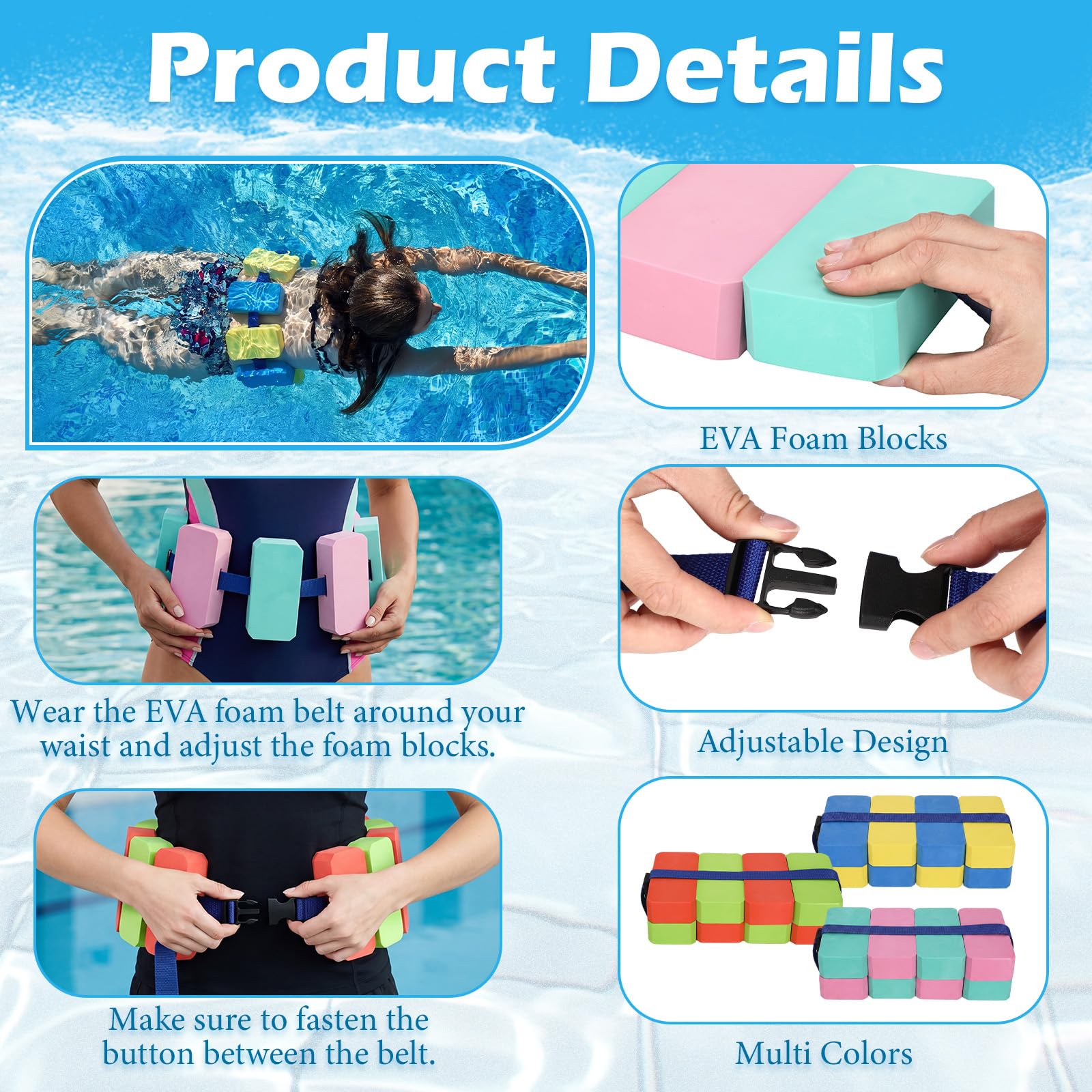 Arrowbash Cinture da nuoto adatte a girovita da 68,6 a 119,4 cm, in schiuma EVA con cinghia regolabile in vita, per principianti, allenamento di sicurezza, snorkeling, aerobica in acqua, esercizi in