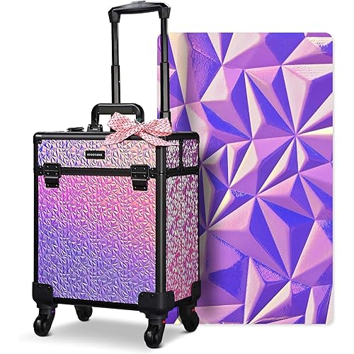 BYOOTIQUE Rolling Cosmetology Case on Wheels Hairdressing Brush Bags Lash Storage Box Cosmetic Organizer for Makeup Artist Beauty Salon Nail Technician Hairstylist,Mermaid Pink