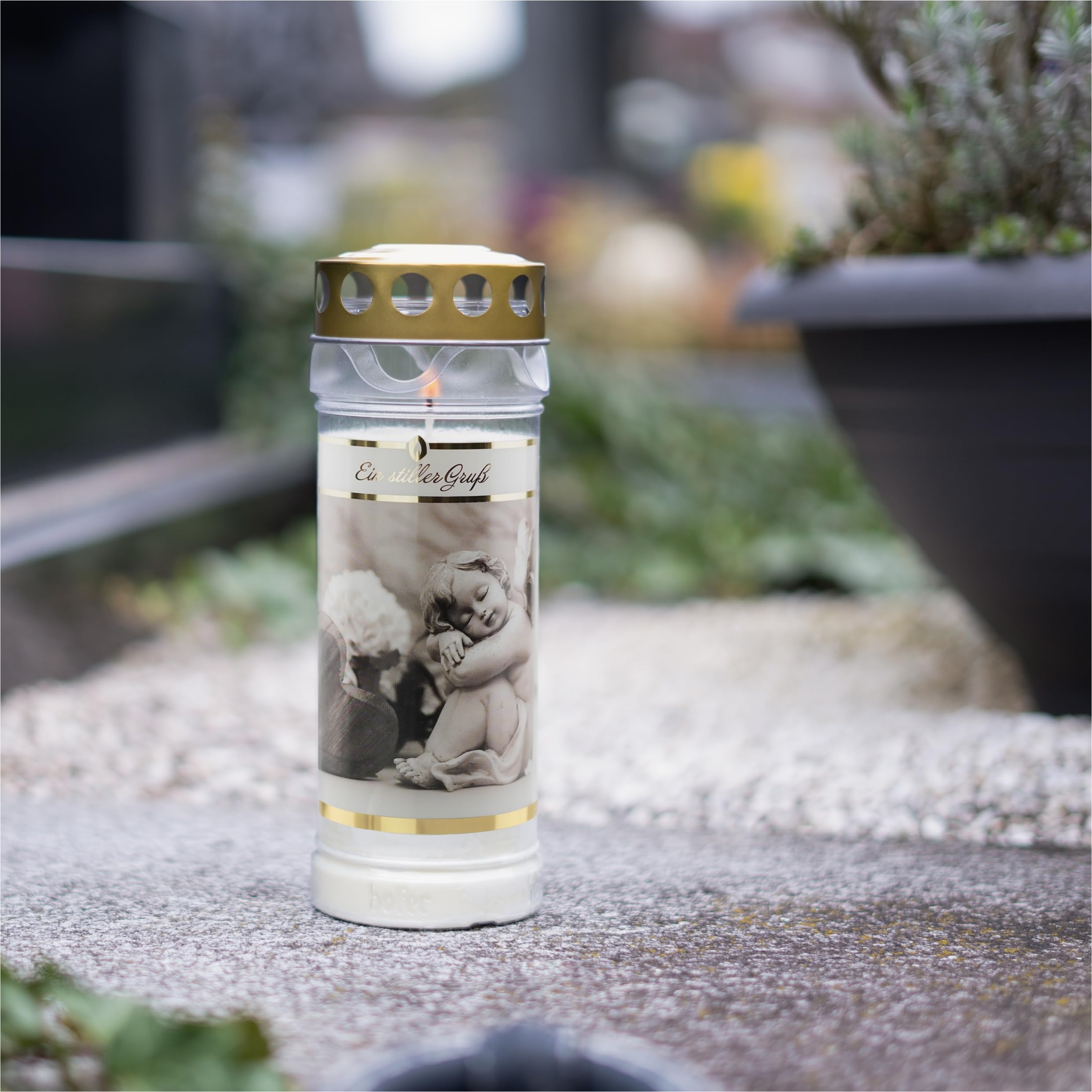 Hofer Lot de 6 bougies funéraires - Durée de combustion de 7 jours - L'original [un salut silencieux] - Résistantes à la pluie - Avec couvercle - Bougie funéraire avec motif et inscription - Bougies