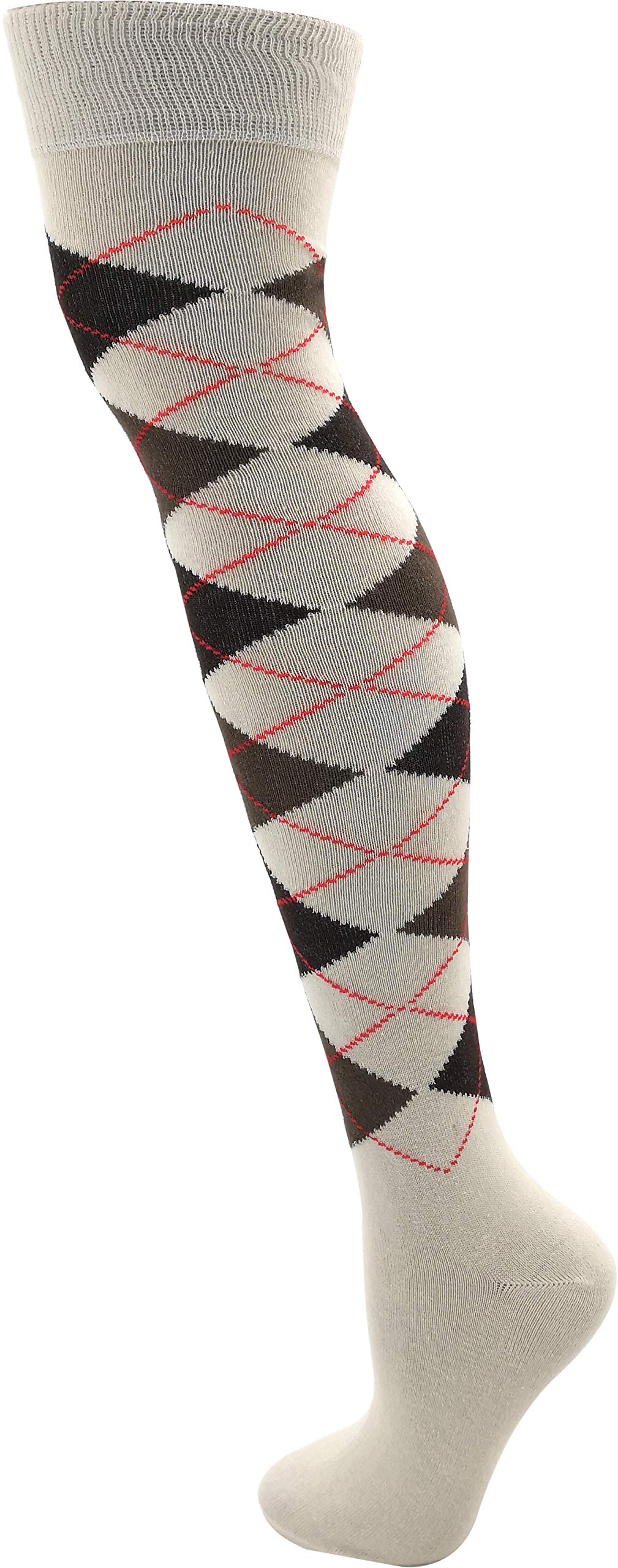 M Macahel Women's Brown Cotton Rich Over The Knee Argyle Diamond Design Socks (Brown)