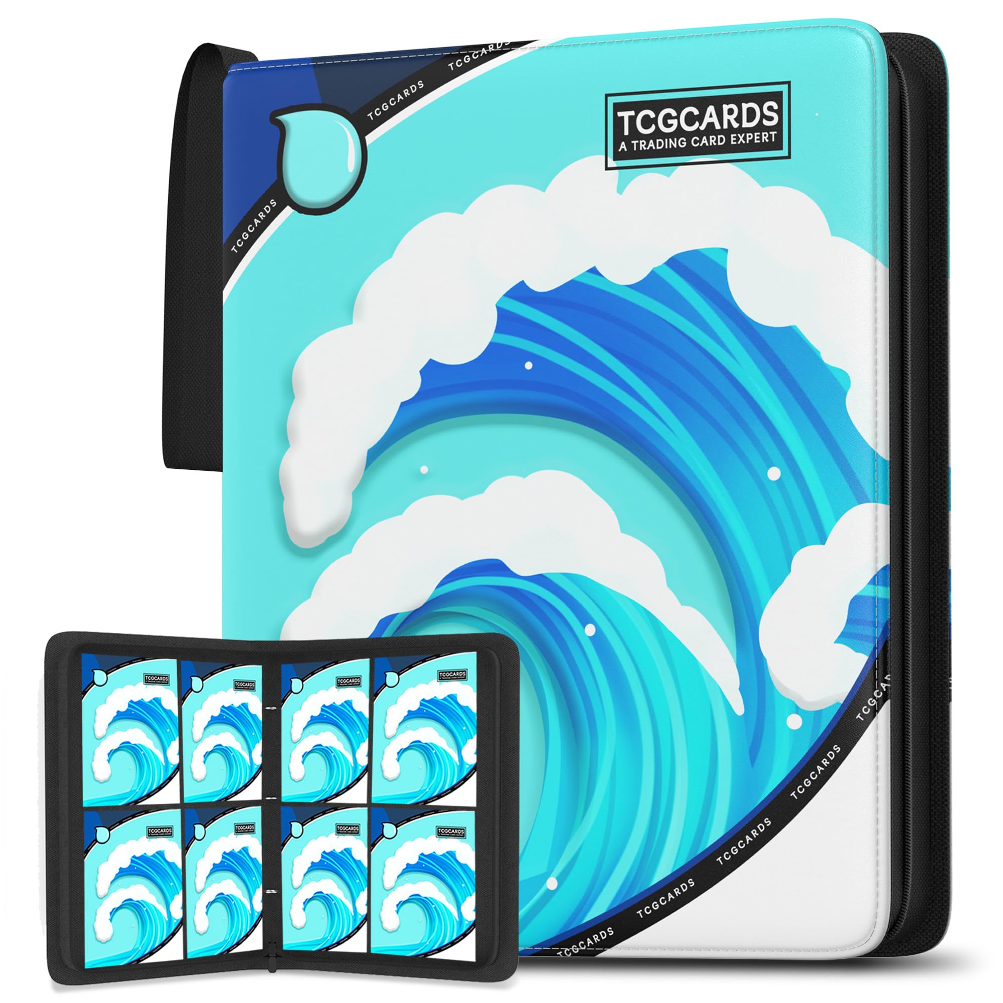 Trading Card Binder 4 Pocket,Card Binder 400 Pockets,Card Book Holder Cards with 50 Removable Sleeves,3-Ring Zip Design MTG/TCG/Sport Collectible Trading Card Albums Gifts (Water) — image 1