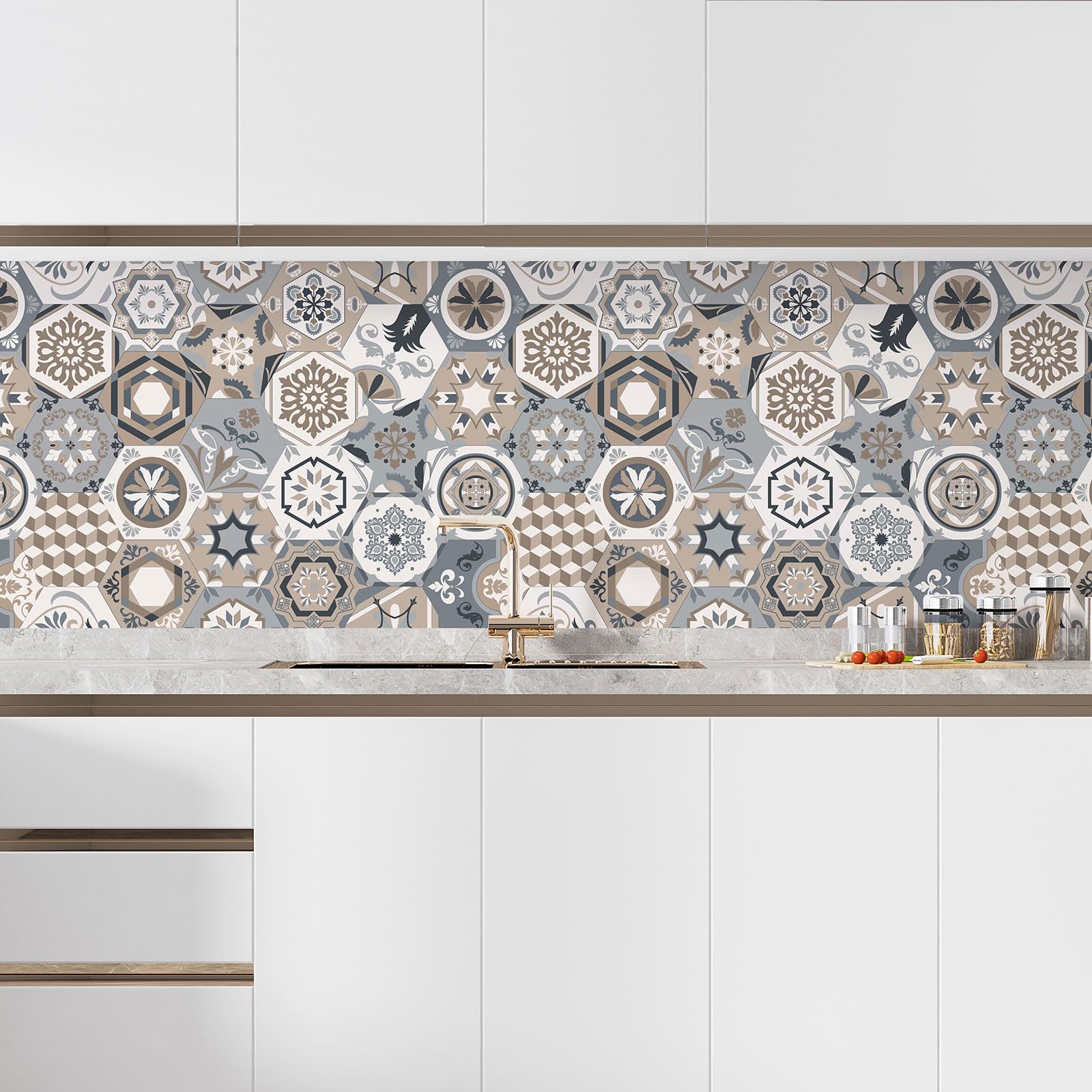 Lumalea Adesivo per cucina, effetto piastrelle di cemento, 3617681297475, adesivo + protezione lucida, 90 x 117 cm