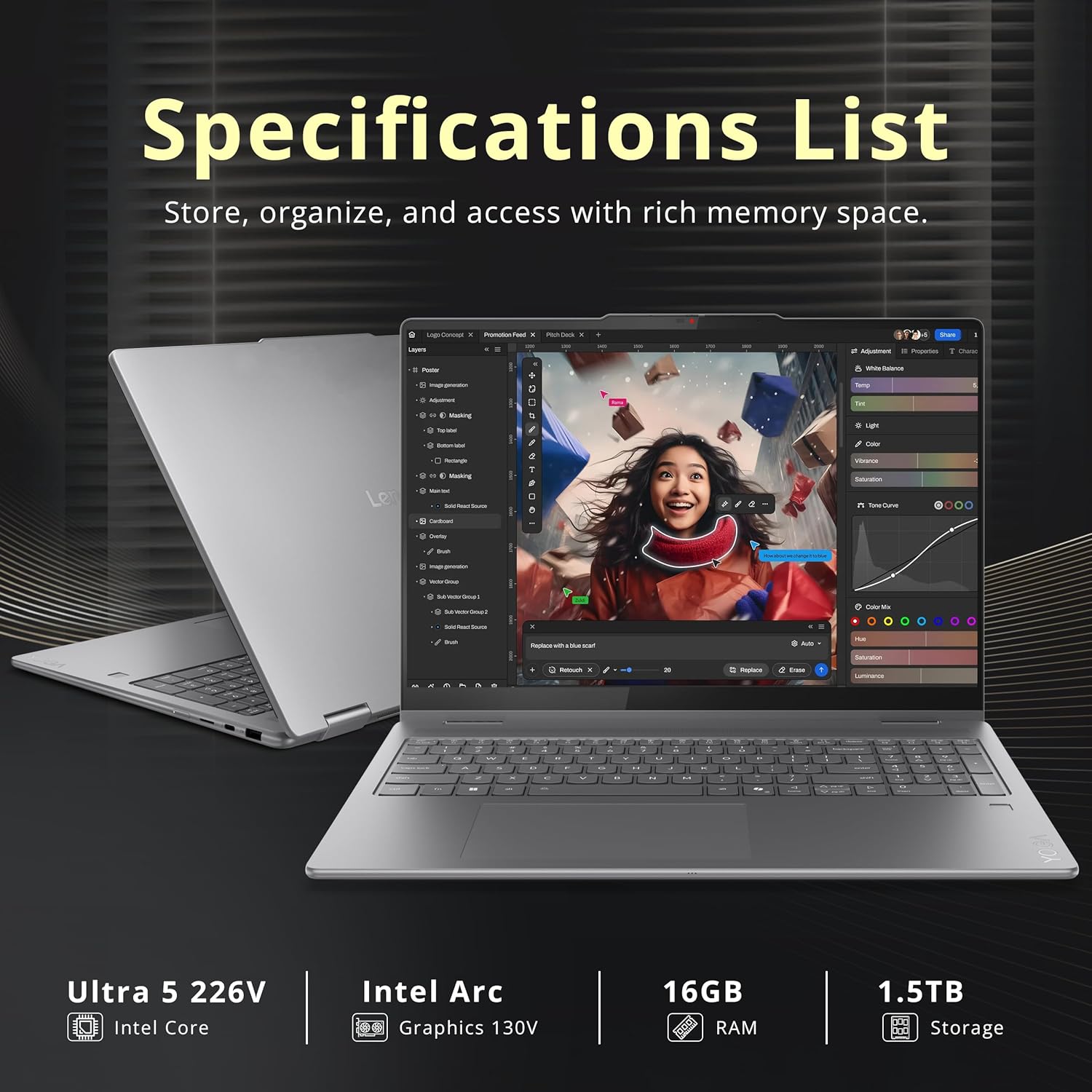 Lenovo Yoga 7i 2-in-1 16" 2K Touchscreen Laptop, Intel Ultra 5 226V, 16GB LPDDR5X, 1.5TB(1TB SSD+512GB Docking Station), Intel Arc Graphics, Backlit Keyboard, Fingerprint, Wi-Fi 7, Win 11 Pro, Gray