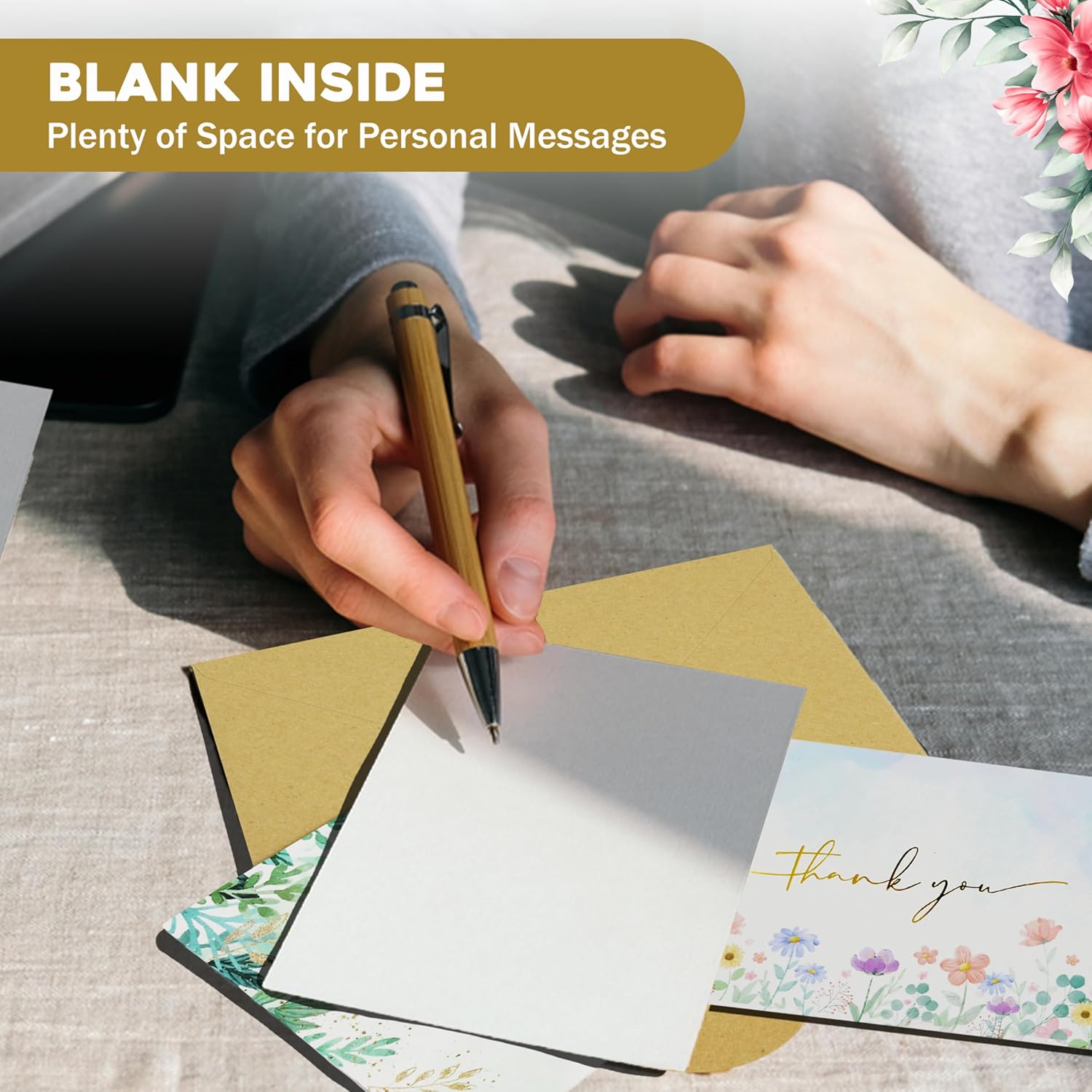 Nuoerp 100 Pack Thank You Cards with Envelopes, Premium Cotton Paper, Gold Foil, Blank Thank You Notes for Personal Message, Bulk Set for Small Business, Wedding, Bridal Shower, Gratitude for Special Occasions (2 Design, 100 Pack, 4.25 x 6 Inch, Box Included)