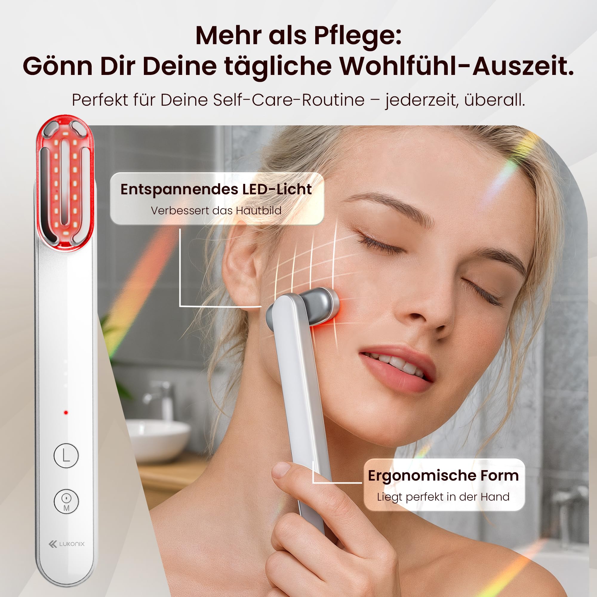 EMS Gua Sha elektrisch Gesichtsmassagegerät gegen Falten [5-in-1 tragbar & wiederaufladbar] Guasha Rotlicht Maske Gesicht | Red Light Therapy Face Lifting Gerät mit Rot, Blau- & Violettlicht