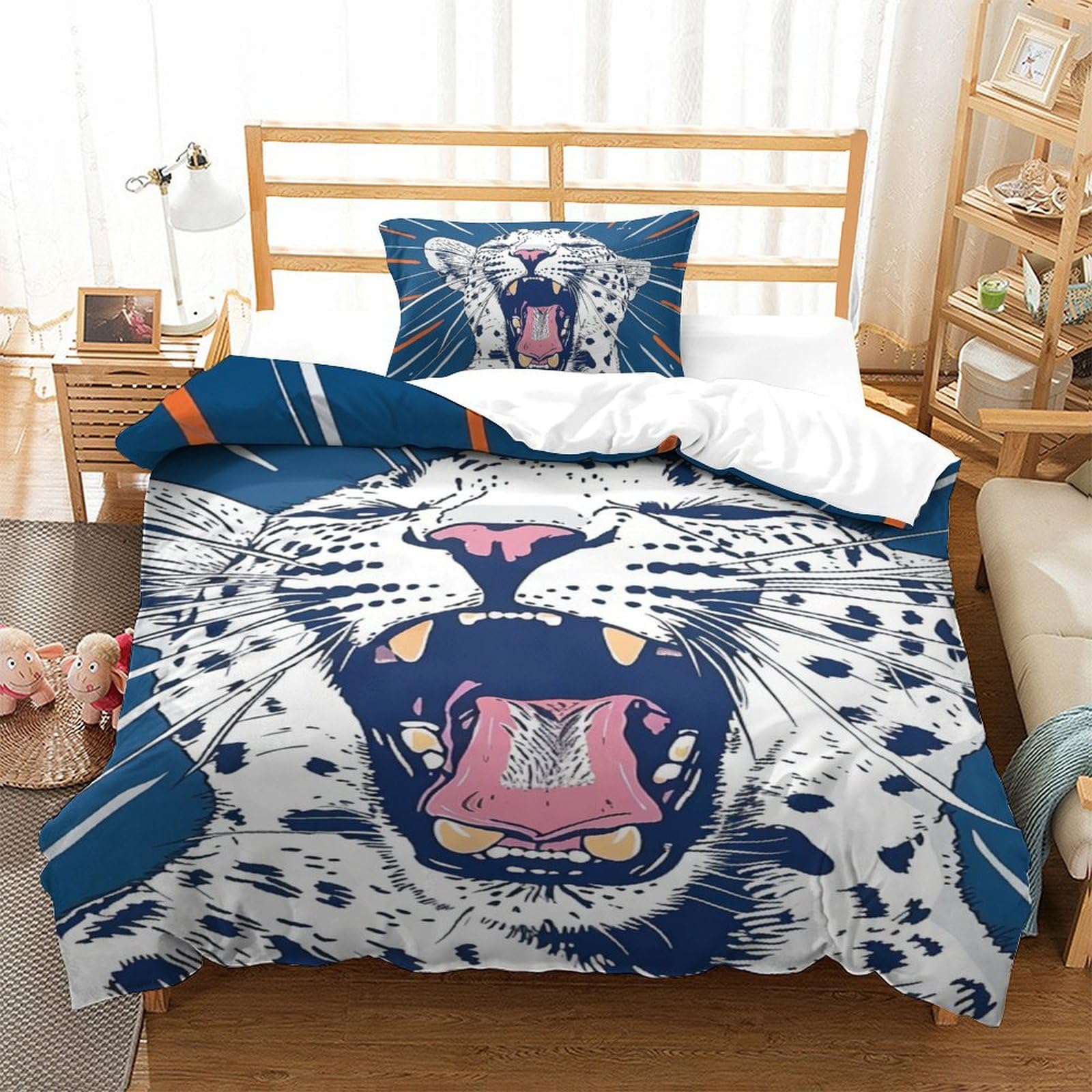 GXYUAOIEF Bedding Duvet Cover Set Leopard Microfibre Comforter Cover 3D Print Quilt Cover with 3 Piece Set Pillowcases for Children, Adults Single（135x200cm）