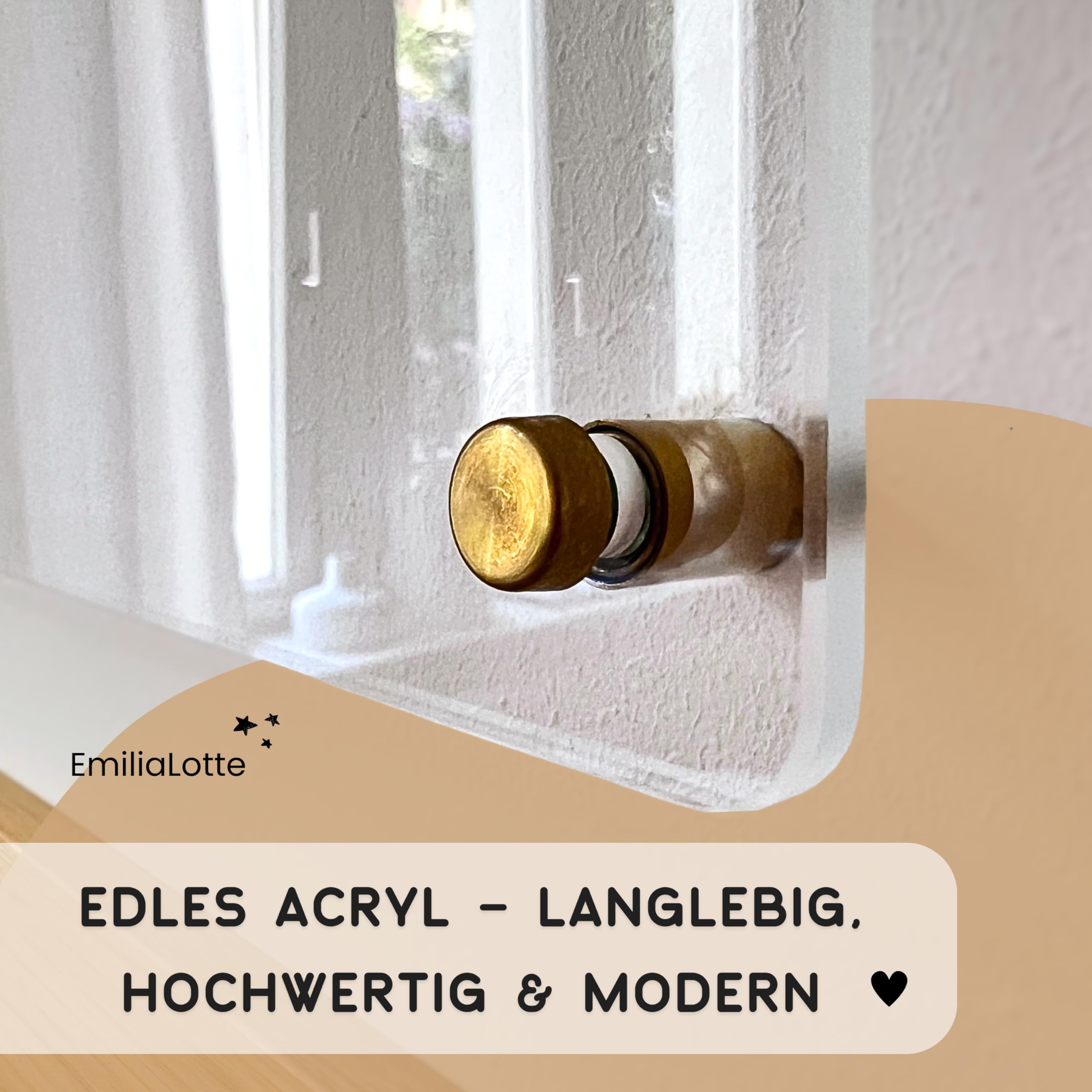 EmiliaLotte Personalisierter Familienplaner aus hochwertigem Acryl I Abwischbarer Wand Kalender für die ganze Familie I Wiederverwendbarer Monatsplaner mit Einkaufsliste, Menüplan & Mehr - Weiss Beige