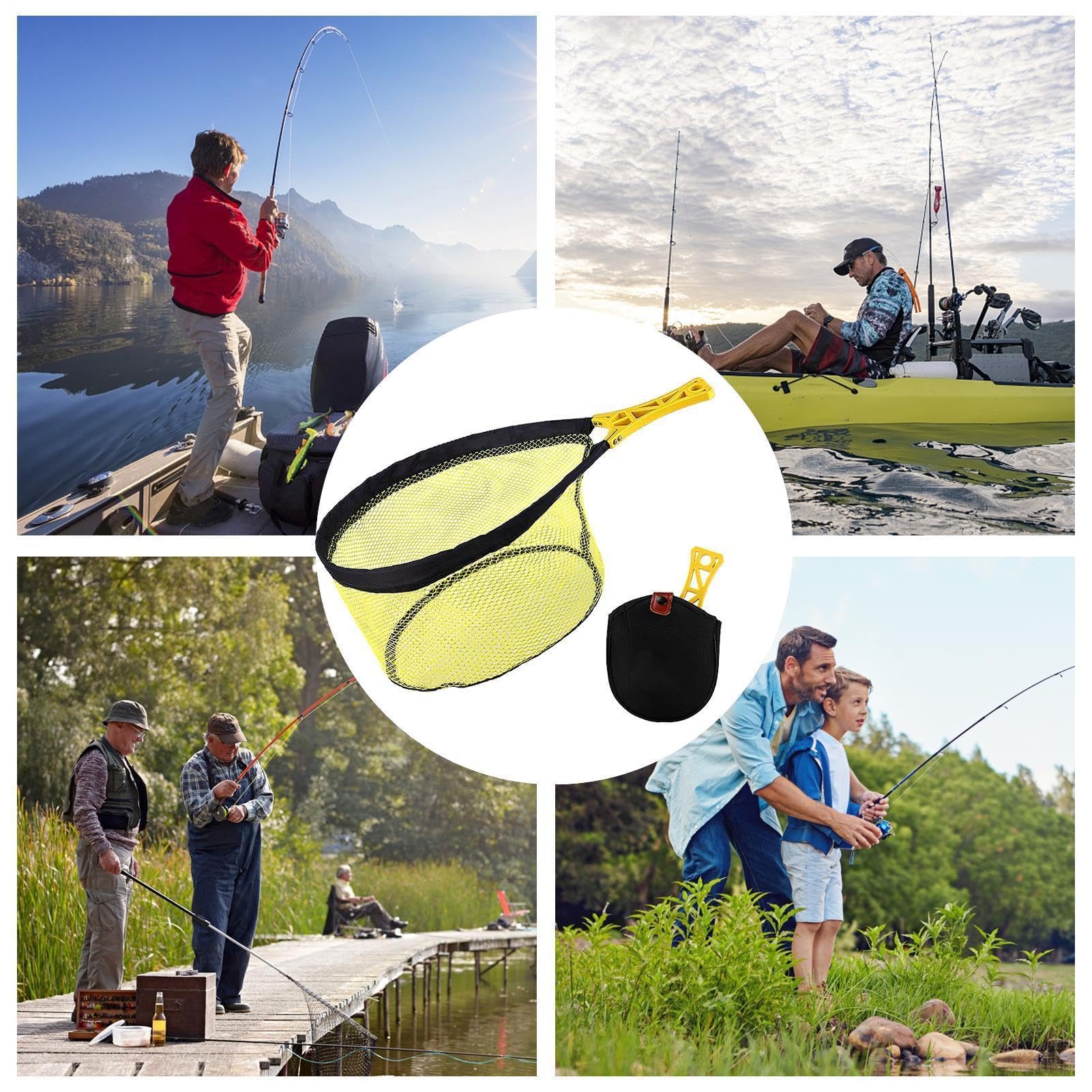 Retino pieghevole – Rete elastica per pesca alla mosca per trota, ideale per stagno, lago, fiume, mare, compatto e portatile per kayak, barca, uomo, donna, bambini