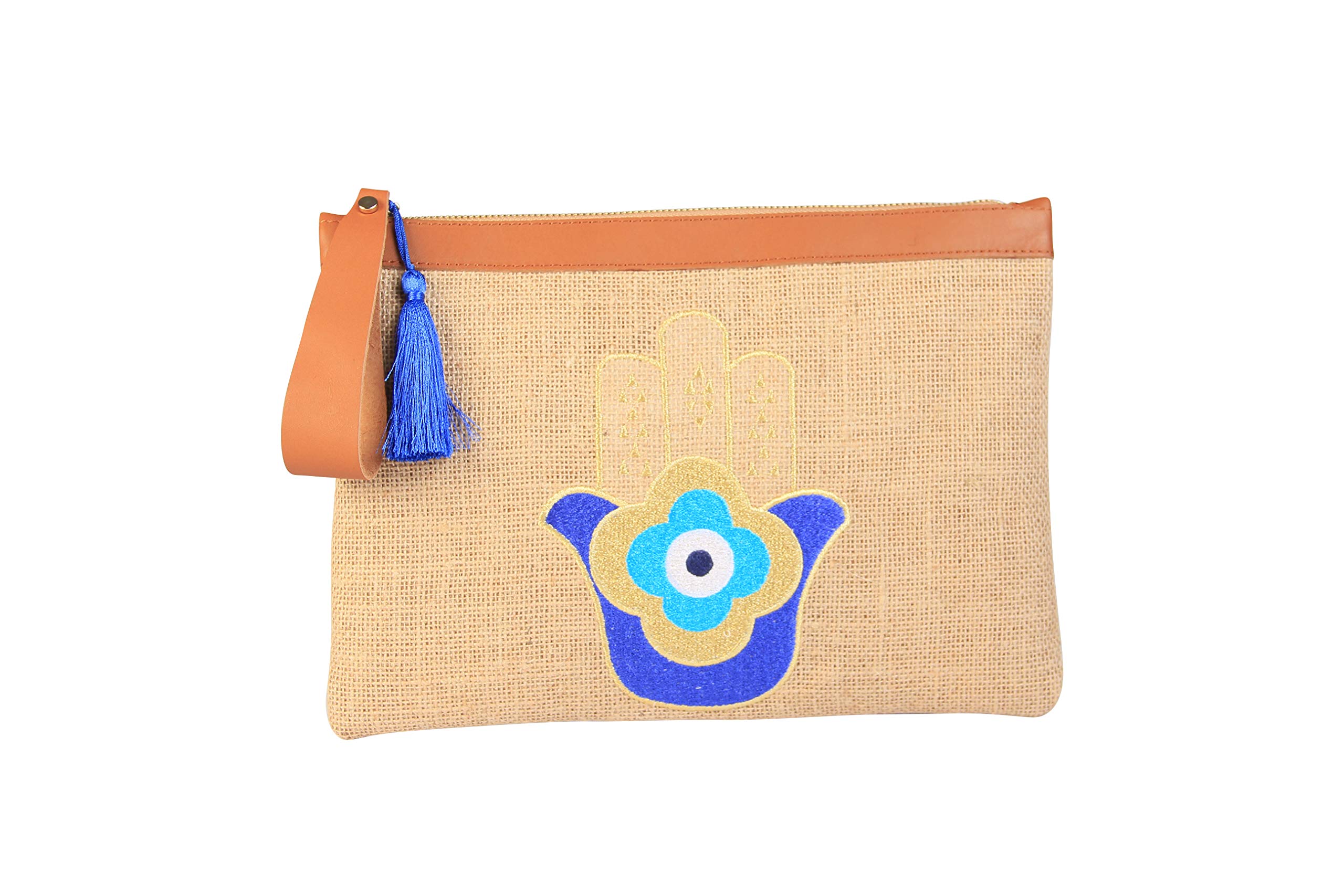 Evil Eye Embroidered Women Jute Clutch Bag Hamsa Hand Beach Summer Style