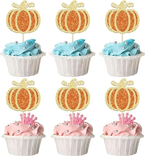 Miniatura 56 de Ephlyn 24 piezas de calabaza Oh Baby Cupcake Toppers con purpurina temática de otoño de calabaza Cupcake Picks Baby Shower Cake Decoraciones