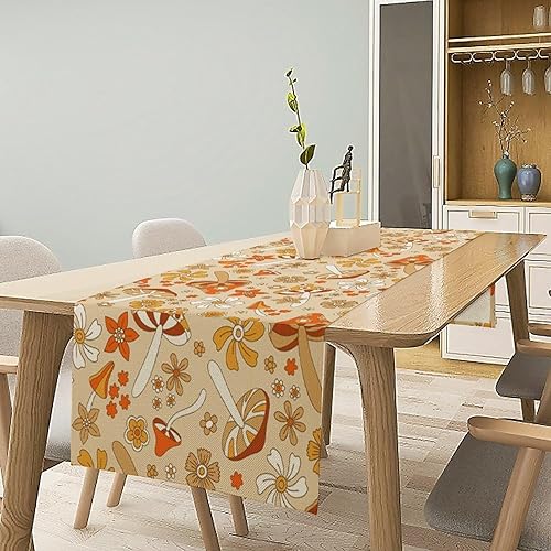 Miniatura 127 de Camino de mesa retro de los años 70, estilo vintage, abstracto, moderno, bohemio, espiral, espiral, ondas, granja, cena, camino para el hogar,