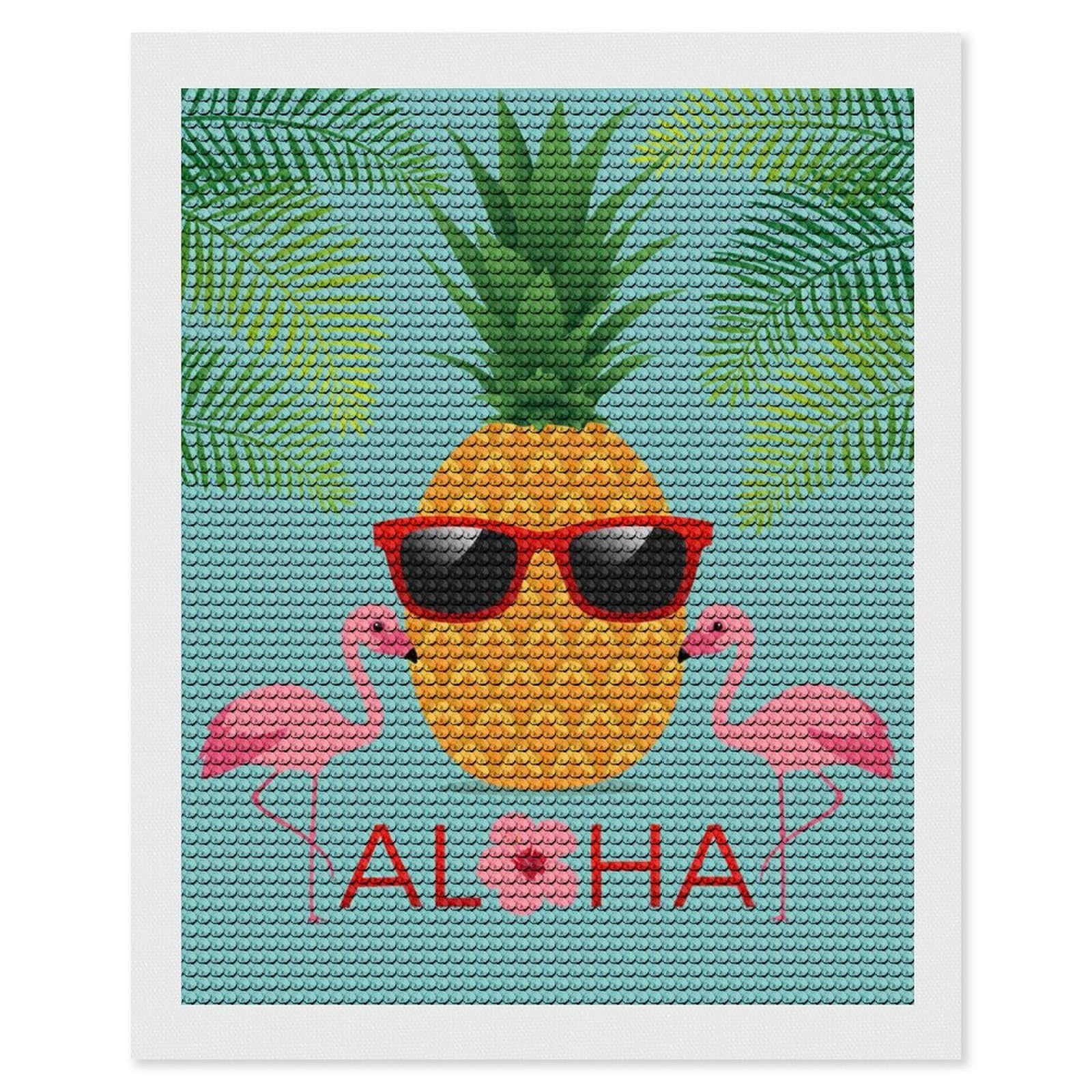Nclqvjxzkhw Style Aloha Pineapple And Flamingo Diamond Art Painting For Adult Round Diamonds Pictures Arts Crafts Home Wall Decor 16"X20"