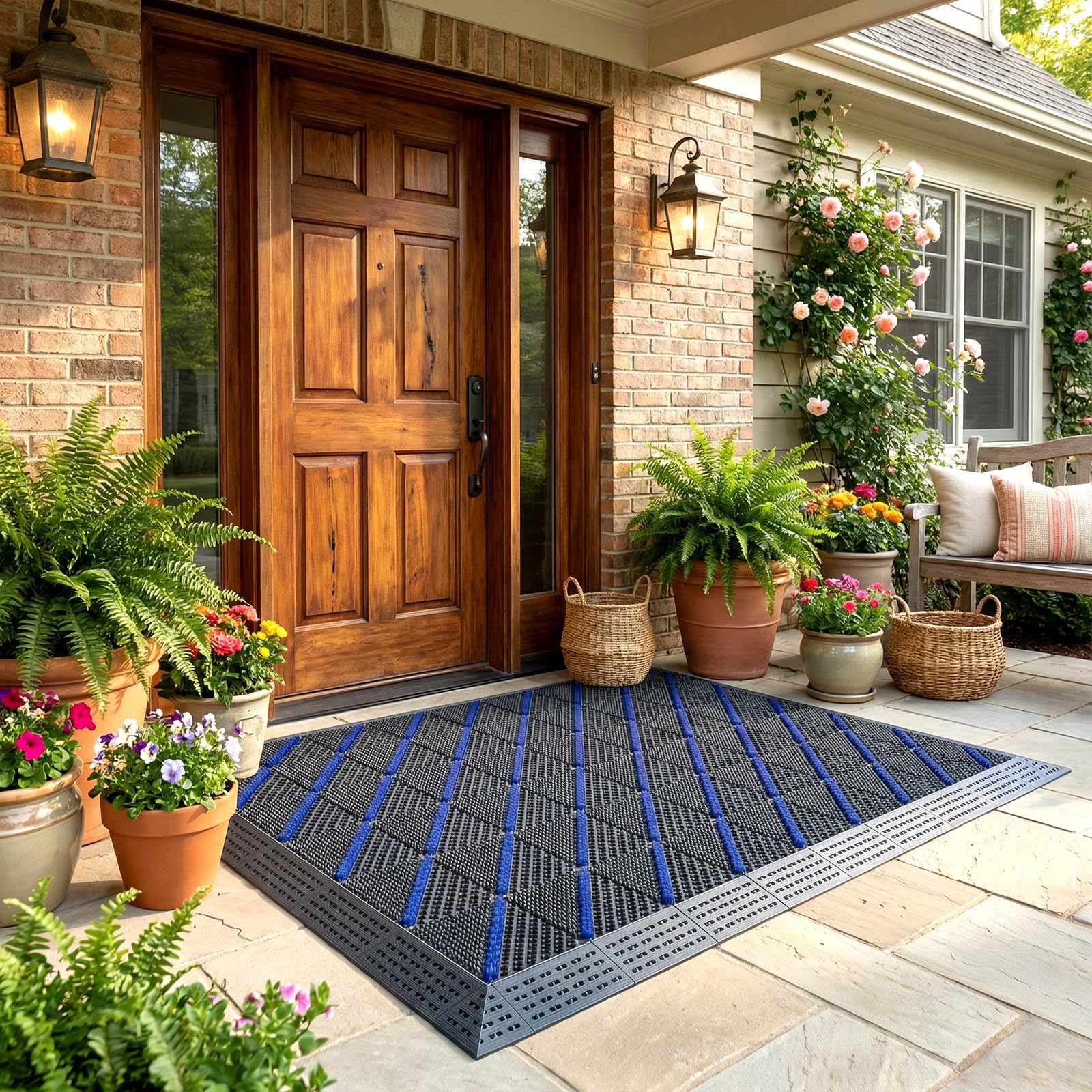 Allwetter-EVA-Eingangsmatte mit Schaberbürste und ineinandergreifendem Design, robuste wasserdichte Fußmatte für Innenbereich, Garage, Terrasse, Garten
