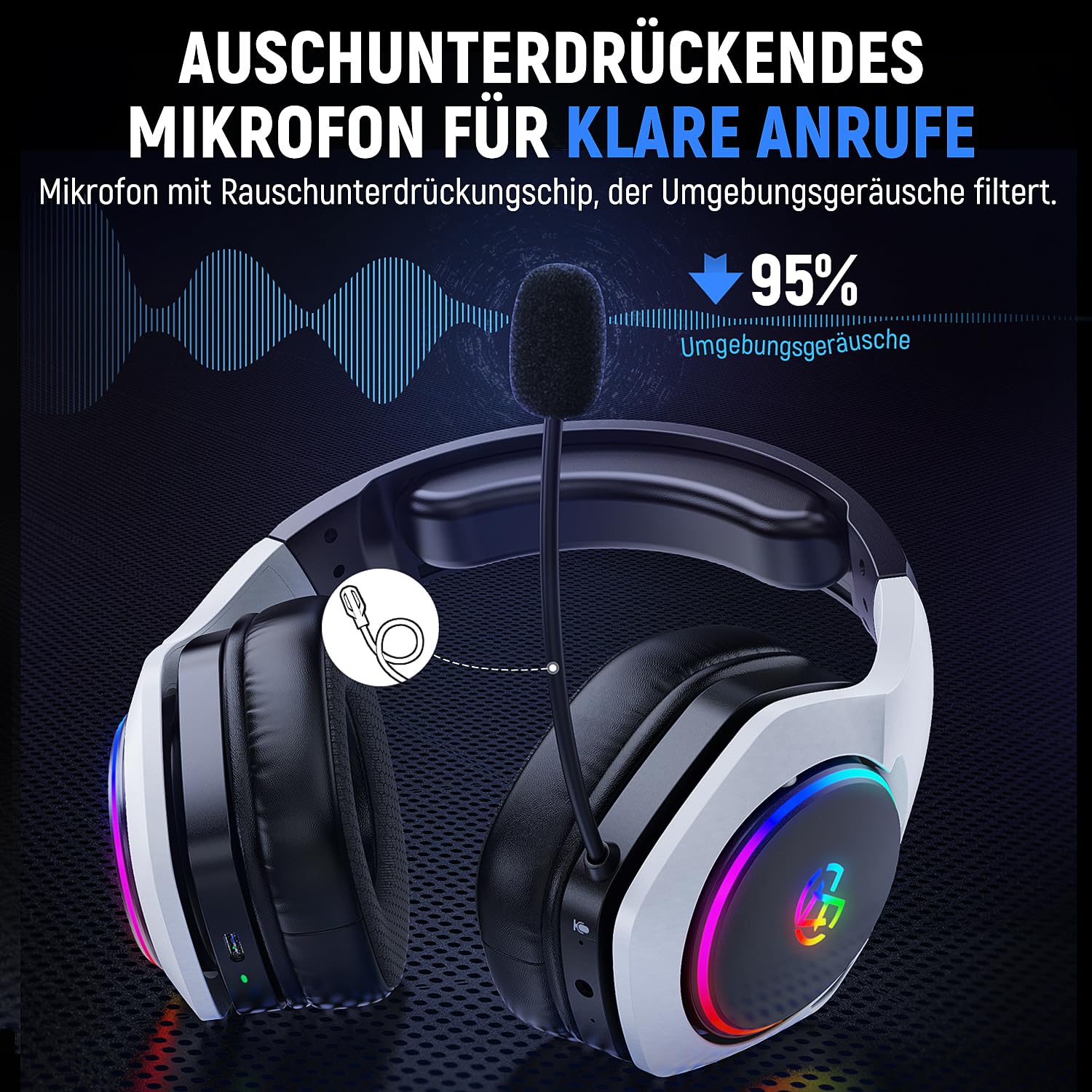 Tatybo Bezprzewodowy zestaw słuchawkowy gamingowy do Ps5/Ps4/PC/Switch, 2,4 GHz i Bluetooth, opóźnienie poniżej 25 ms, czas pracy 35 godzin, oddychające nauszniki, RGB, bezprzewodowy zestaw