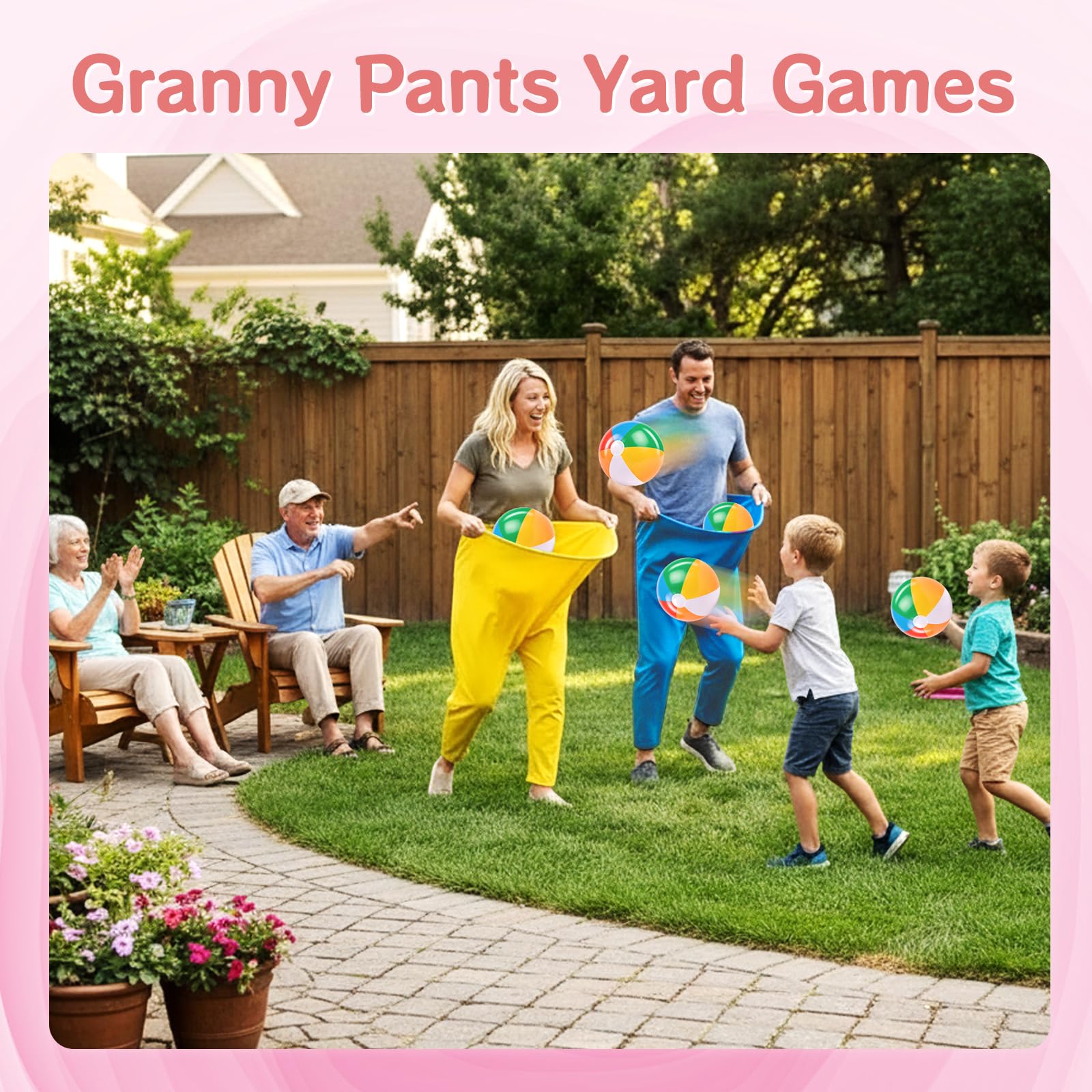 Juego de 26 piezas de pantalones de abuela para patio, juegos de grupo al aire libre con bolas rebotantes, bombas para niños y adultos, patio familiar, Pascua, carnaval, fiesta, camping
