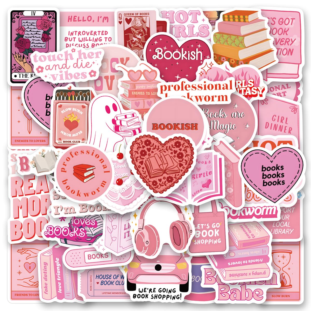 SEMYEIYO 64 PCS Pink Bookish Stickers for Kindle, Reading, and Aesthetic - Gifts for Women, Girls, Book Lovers, and Adults