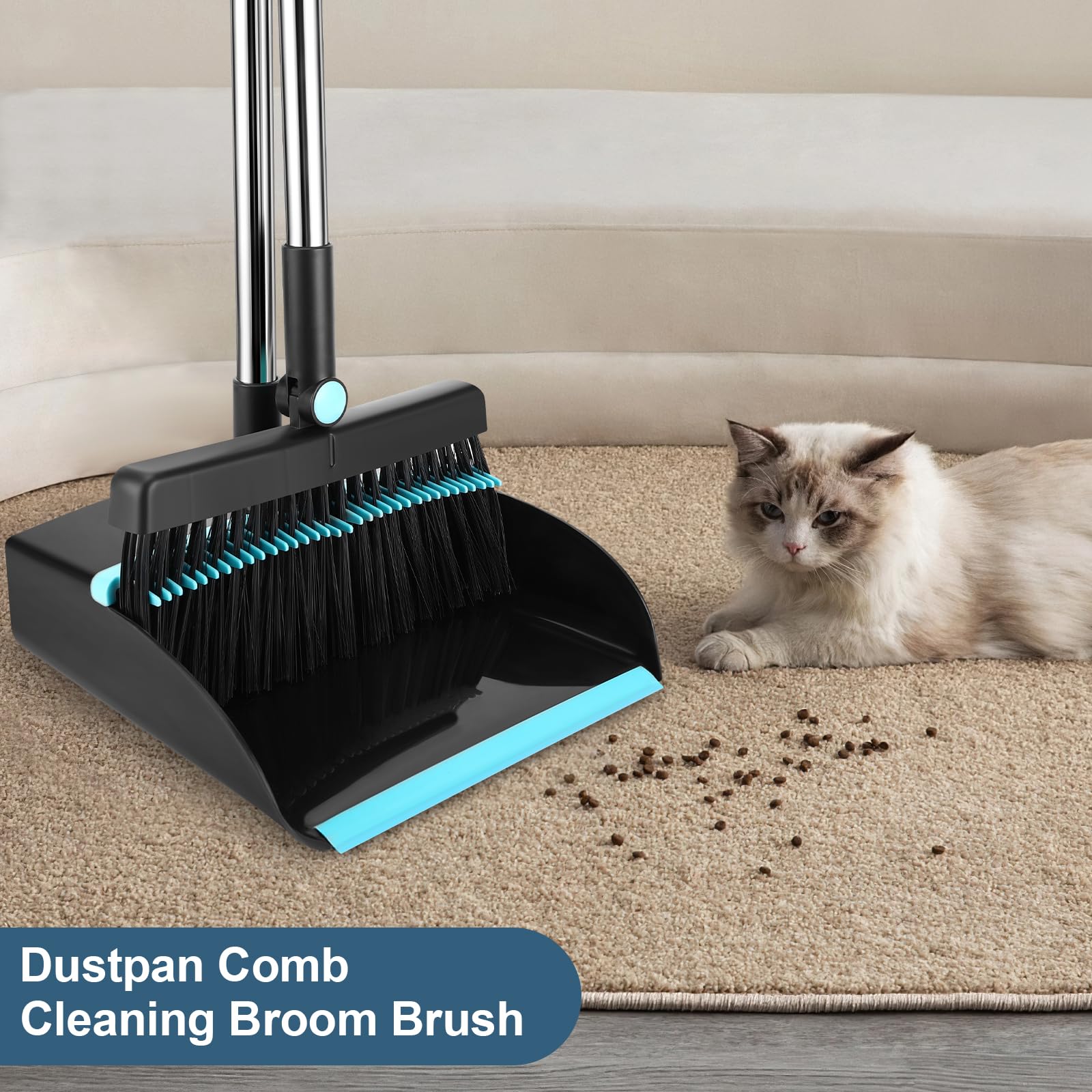 Set di Scopa e Paletta, Scopa con Manico Lungo e Paletta Verticale, Scopa a Girevole a 180 Gradi per la Pulizia dei Pavimenti, Grigio