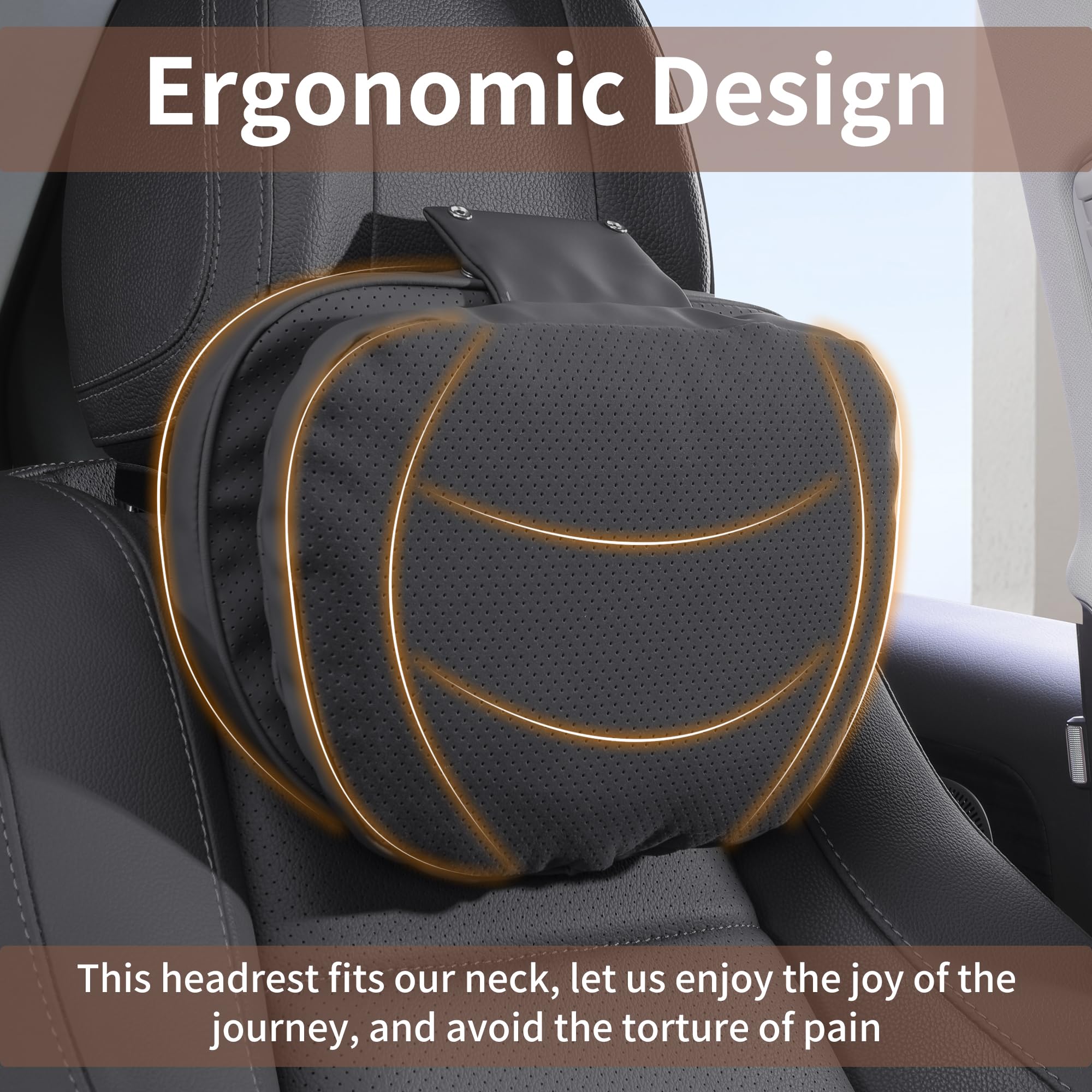 Coussin Appui-Tête Voiture Soutien Cervical Double, Repose Tete Cervicales pour Siège de Conduite, Oreillers de Cou pour Nuque en Voiture pour Conduite, Noir, 1 Pack