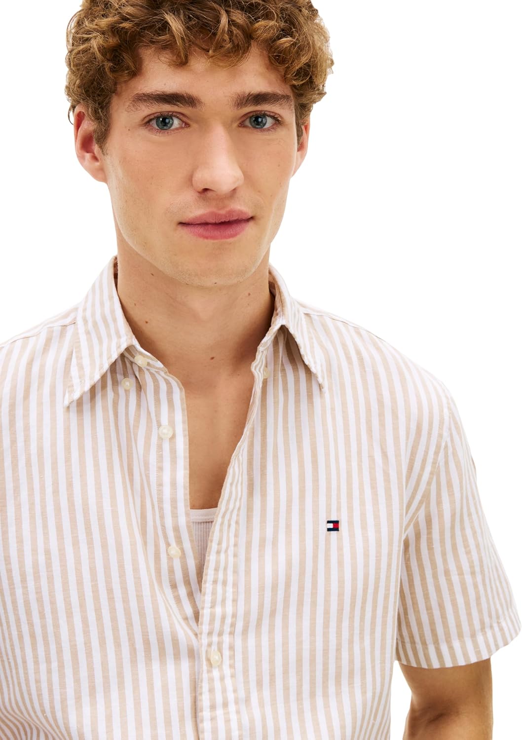 Tommy Hilfiger Mens Short Sleeve Casual Linen Button Down Shirts in Regular Fit