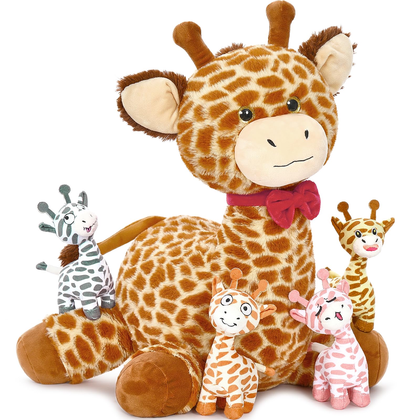 MorisMos Giraffa Peluche Gigante XXL, 50cm Mamma Giraffa con 4 Kawaii Bambino Realistico Animali di Peluche Grande Morbido Peluche Regalo per Bambini Compleanno Natale Deco