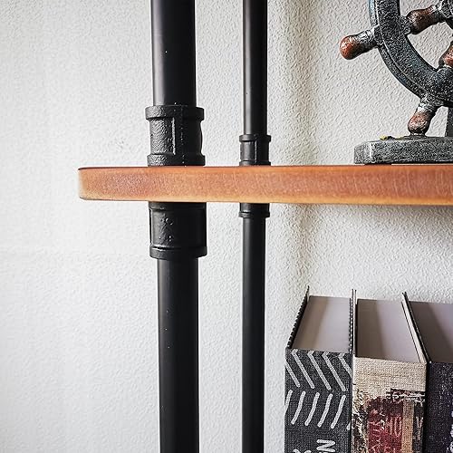 Miniatura 7 de Estanterías industriales, estantería de tubo de madera, 5 estantes rústicos, estante alto de almacenamiento para sala de estar, cocina, oficina