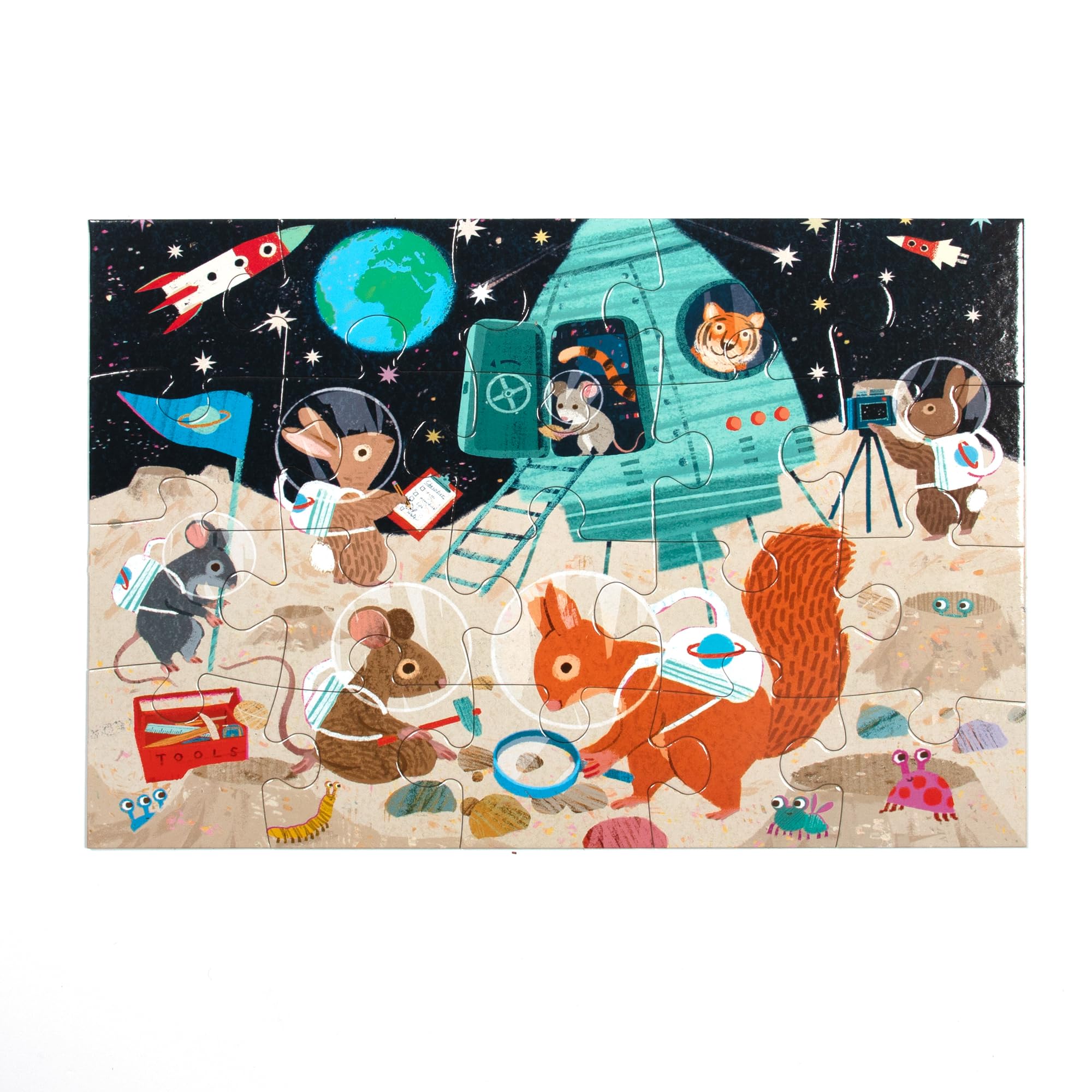 eeBoo: Space Exploration – 20-teiliges Puzzle – 15 x 11 Kinder-Puzzle, übergroße glänzende Teile, Tiere auf dem Mond, Vorschulpuzzle, ab 3 Jahren