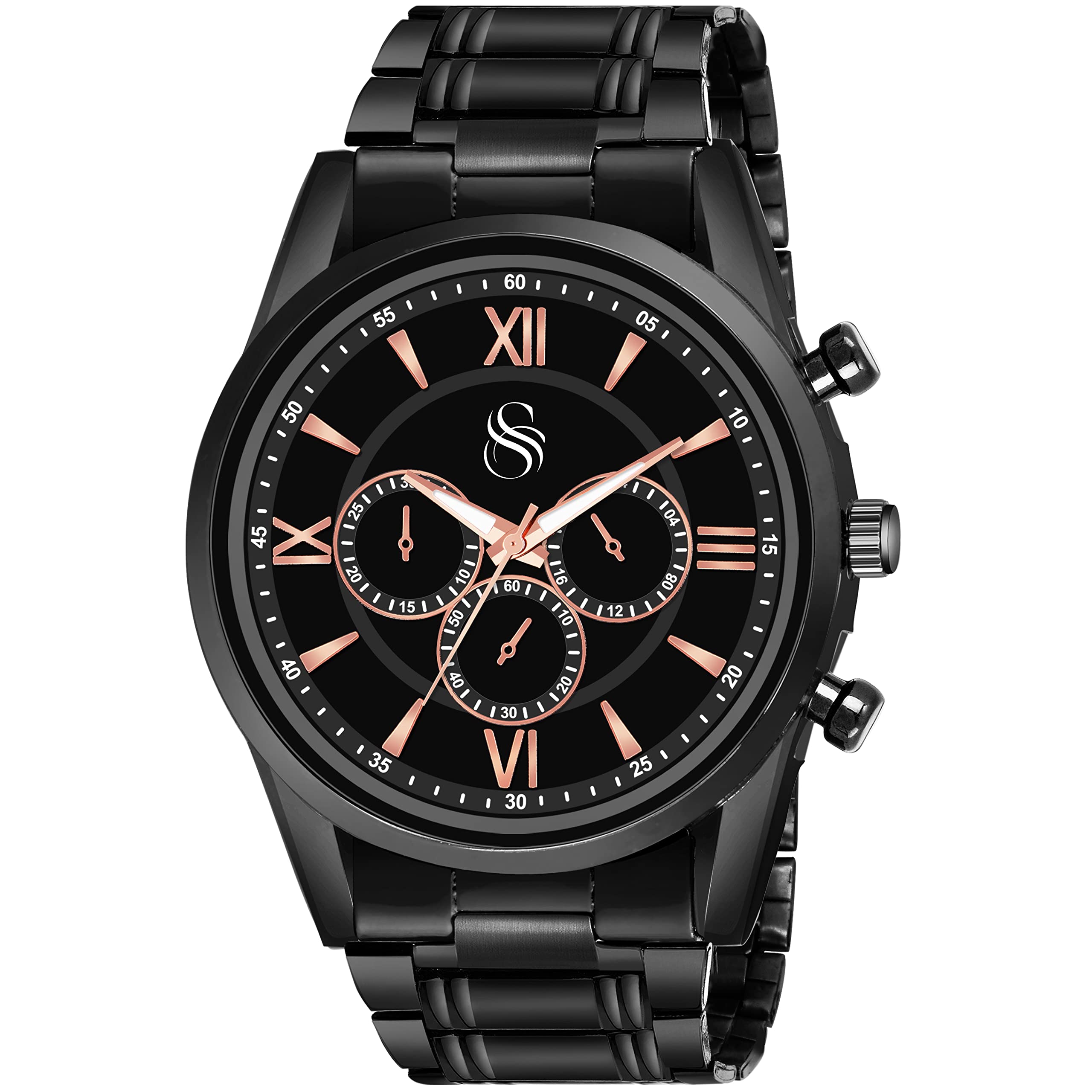 Shocknshop Analog Black Stainless Steel Chain Wrist Watch for Men Boys (Black Colored Dial Strap) (Black Rosegold) (B0BRVGXWCT) Amazon Price History, Amazon Price Tracker