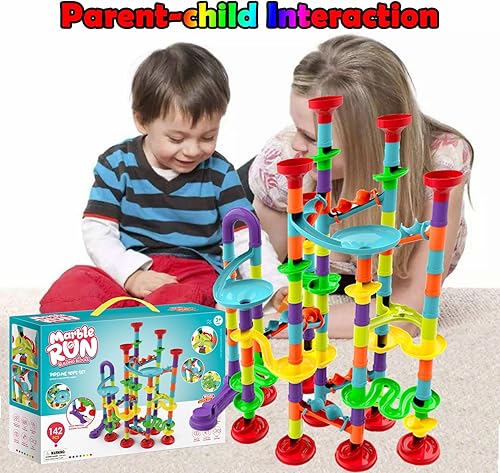 Miniatura 5 de ailixinda Juego de 142 piezas de mármol de alta calidad, juguete educativo de bloques de construcción STEM, juego de carreras de pista de mármol con