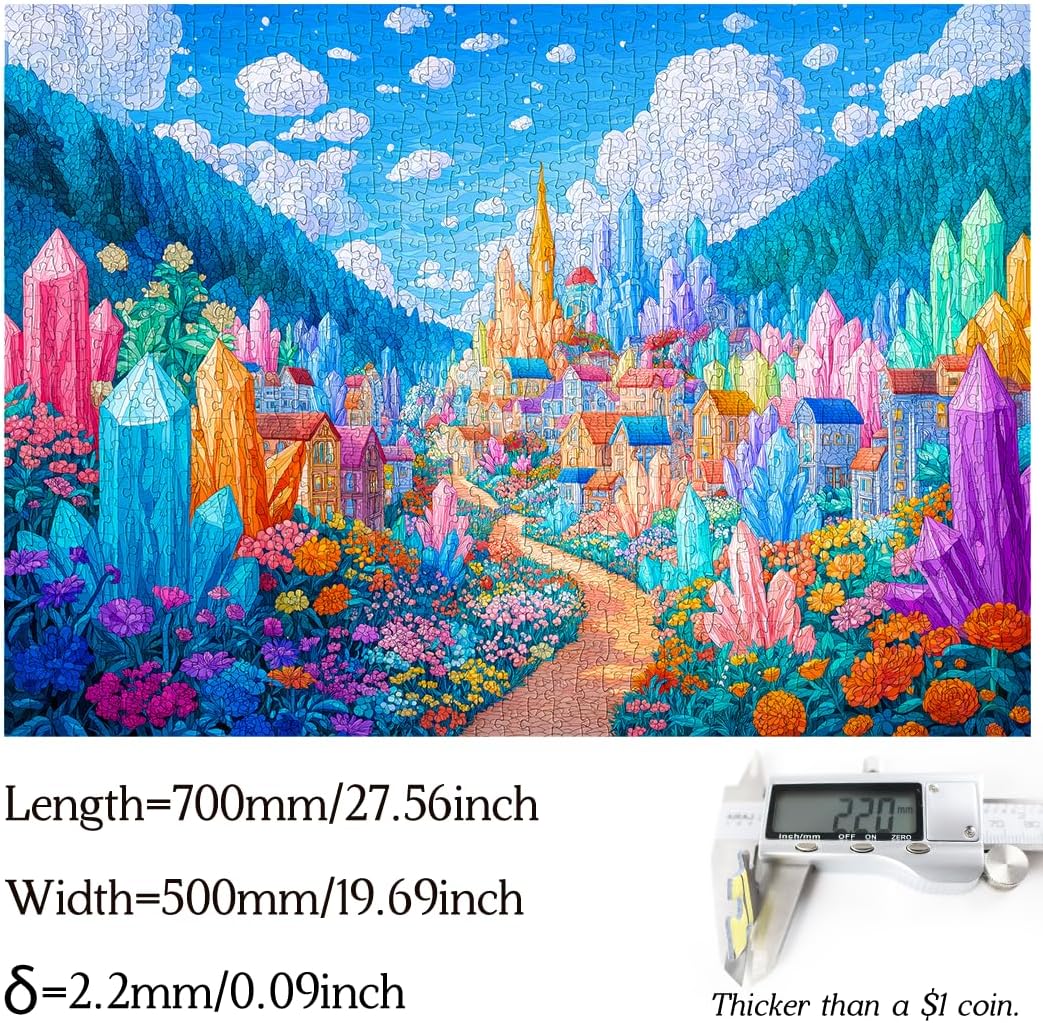 Bgraamiens 1000 Piece Jigsaw Puzzles for Adults – Magic Kaleidoscopic Geodes City – Vibrant Fantasy Challenge with Crystals and Flowers – Colorful Relaxation Gift