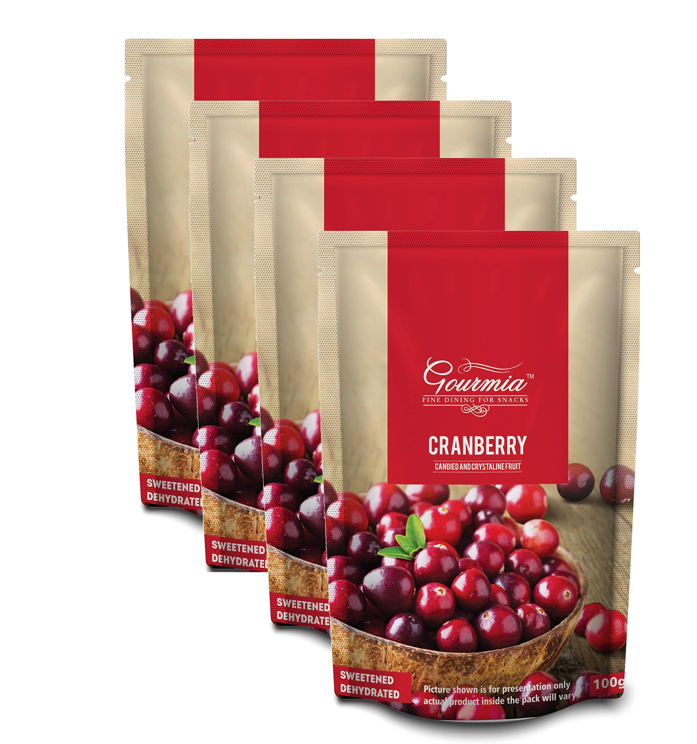 Gourmia Dried Whole Cranberry 400g (100g x 4) | Premium & Tasty Large Berries | Dried and Sweet Whole Cranberries | High Antioxidants | Dietary Fiber | Ideal for Snacking | Pack of 4