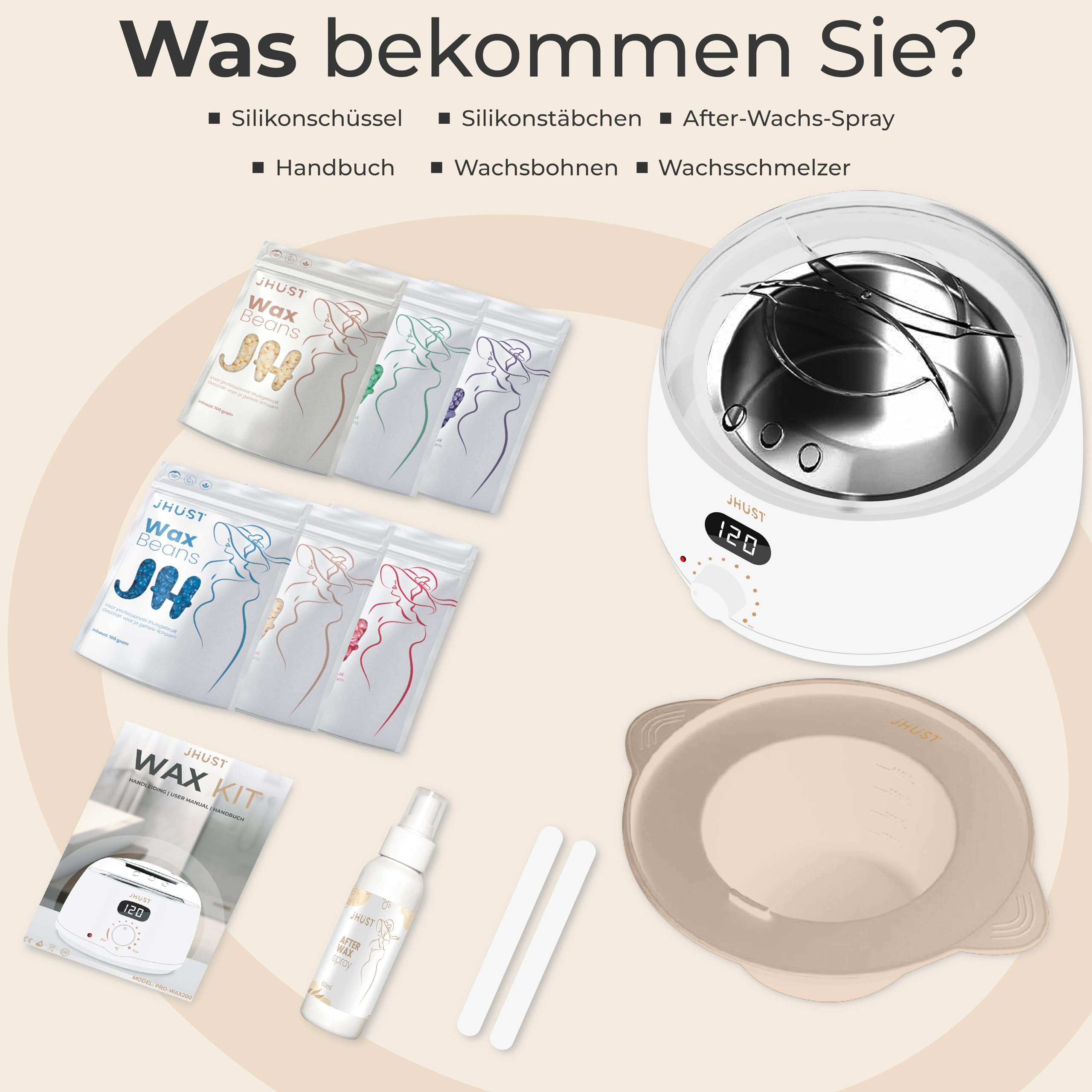 Wachswärmer-Set Grau 600 g Wachsperlen After-Wax-Spray Wachs-Set Weiß