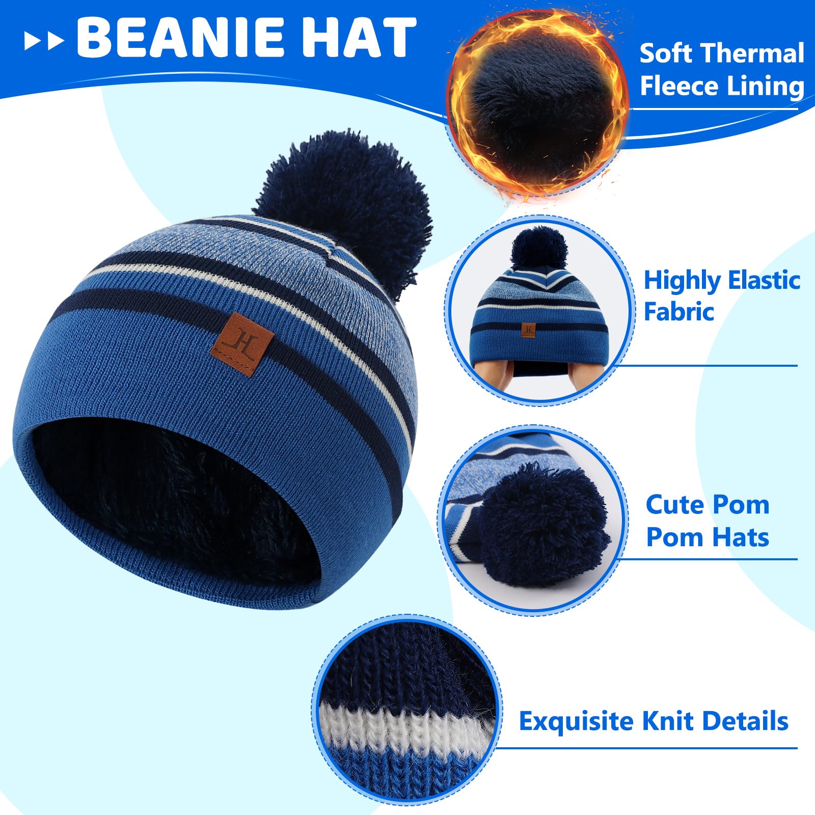 LACOFIA 3 Piezas Conjunto de Gorro Bufanda Guantes Invierno para Niños Beanie Punto con Pompon Sombrero Forro Polar Térmico para Niños 2-7 Años
