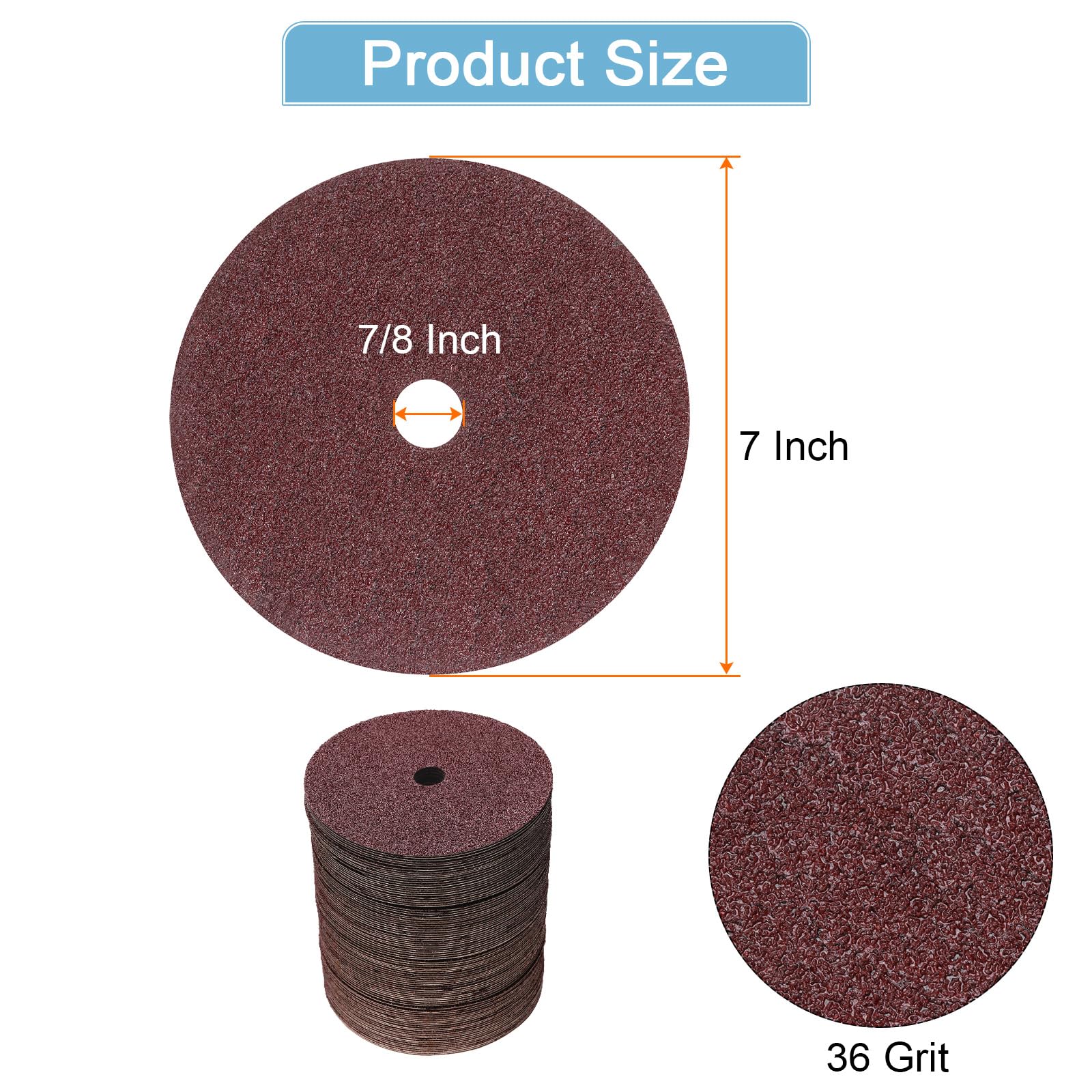QUARKZMAN 100PCS Discos De Fibra Para Lijado Y Pulido 7" X 7/8" 36 Grit Discos Abrasivos De Resina Cerámica Para Lijado Y Pulido Color Rojo-Marrón