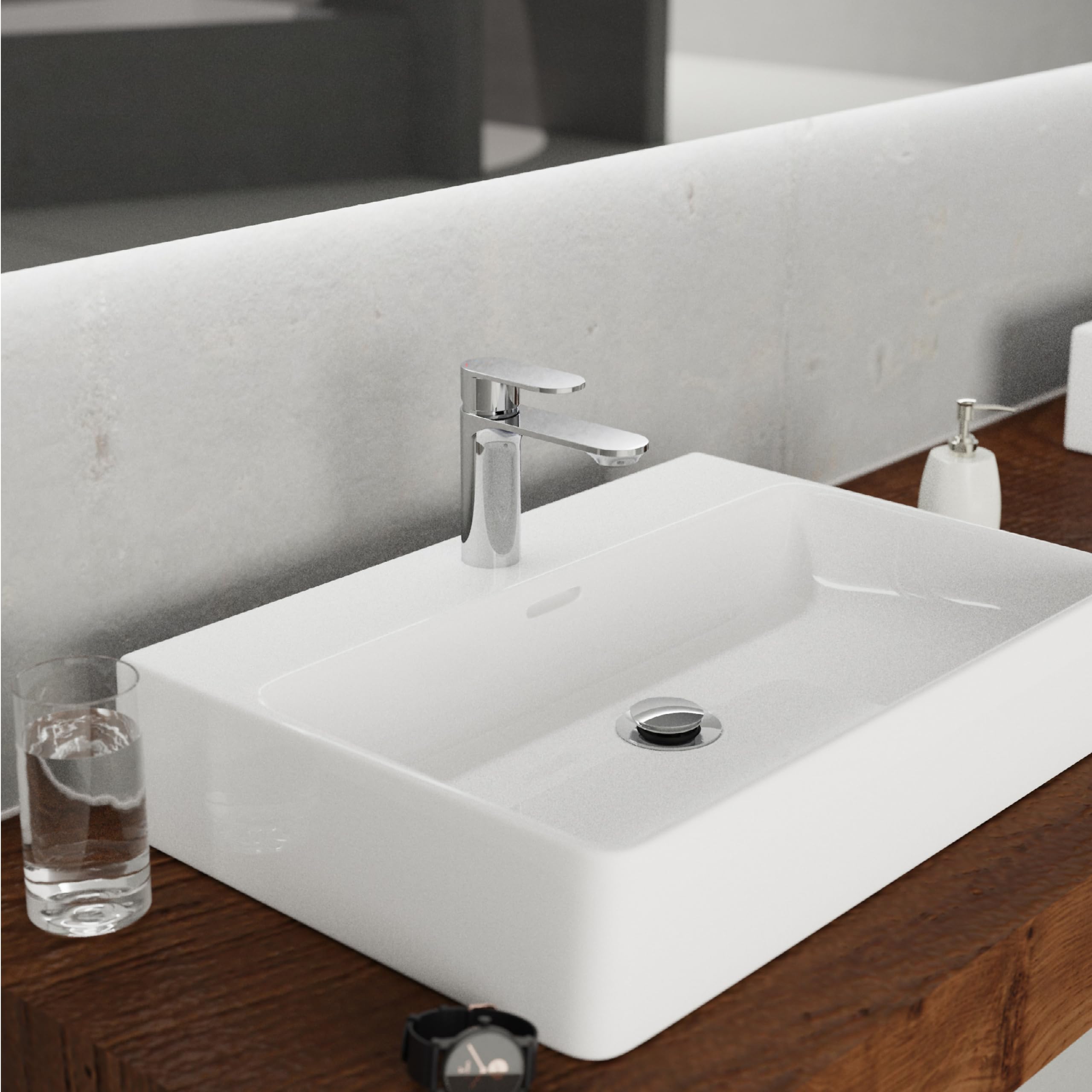 SCHÜTTE MONTANA 32310 - Grifo monomando para baño con desagüe, grifo monomando para baño con tapón de desagüe desplegable, cromado