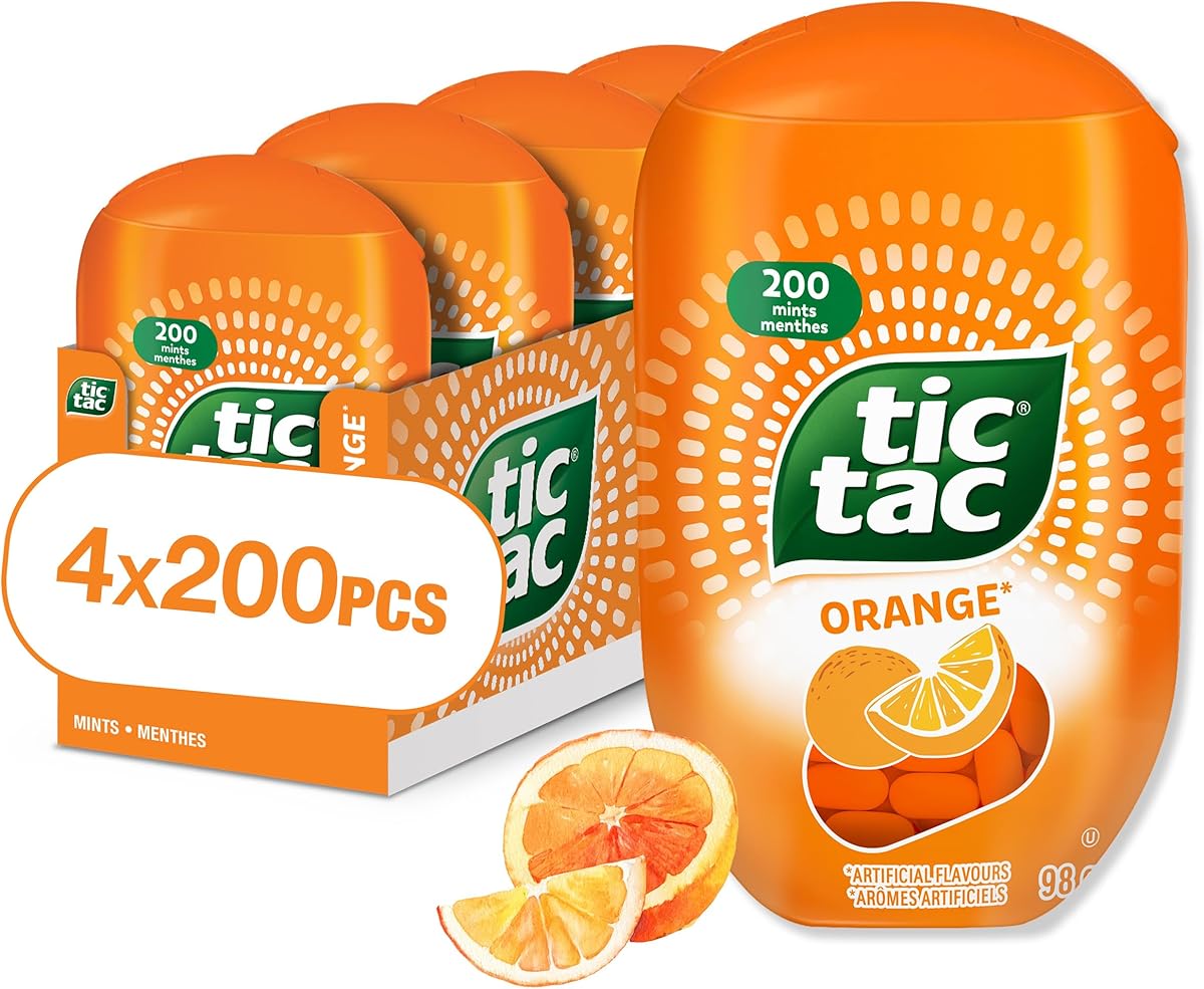 TIC TAC Mints; Orange; Mint Candy; 98 grams; 4 Count Bottle Packs; Ideal Stocking Stuffer